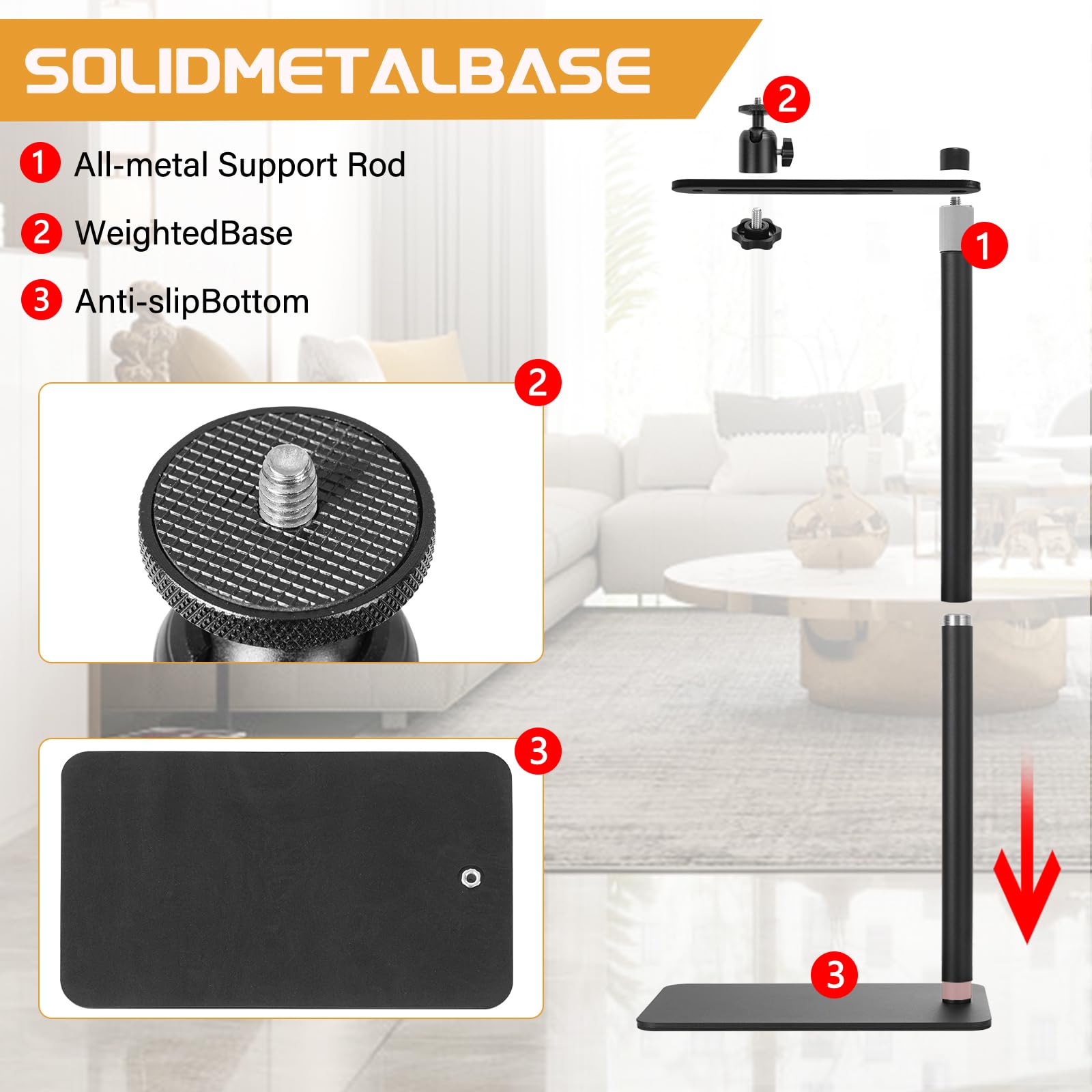 AKOZLIN Metall Projektorhalterung, 360° drehbare Projektorhalterung, höhenverstellbar, verdeckter L-förmiger Bodenständer (Sofa-Stand-Projector-N)