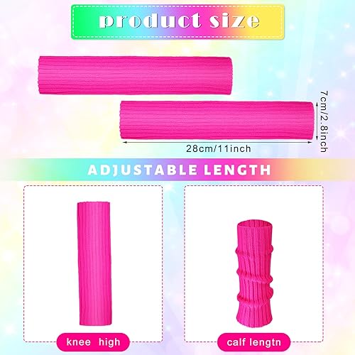Miniatura 3 de Loopeer 2 pares de calentadores de piernas neón de los años 80 para niñas y niños pequeños, calcetines de pierna acanalada para fiesta de los años