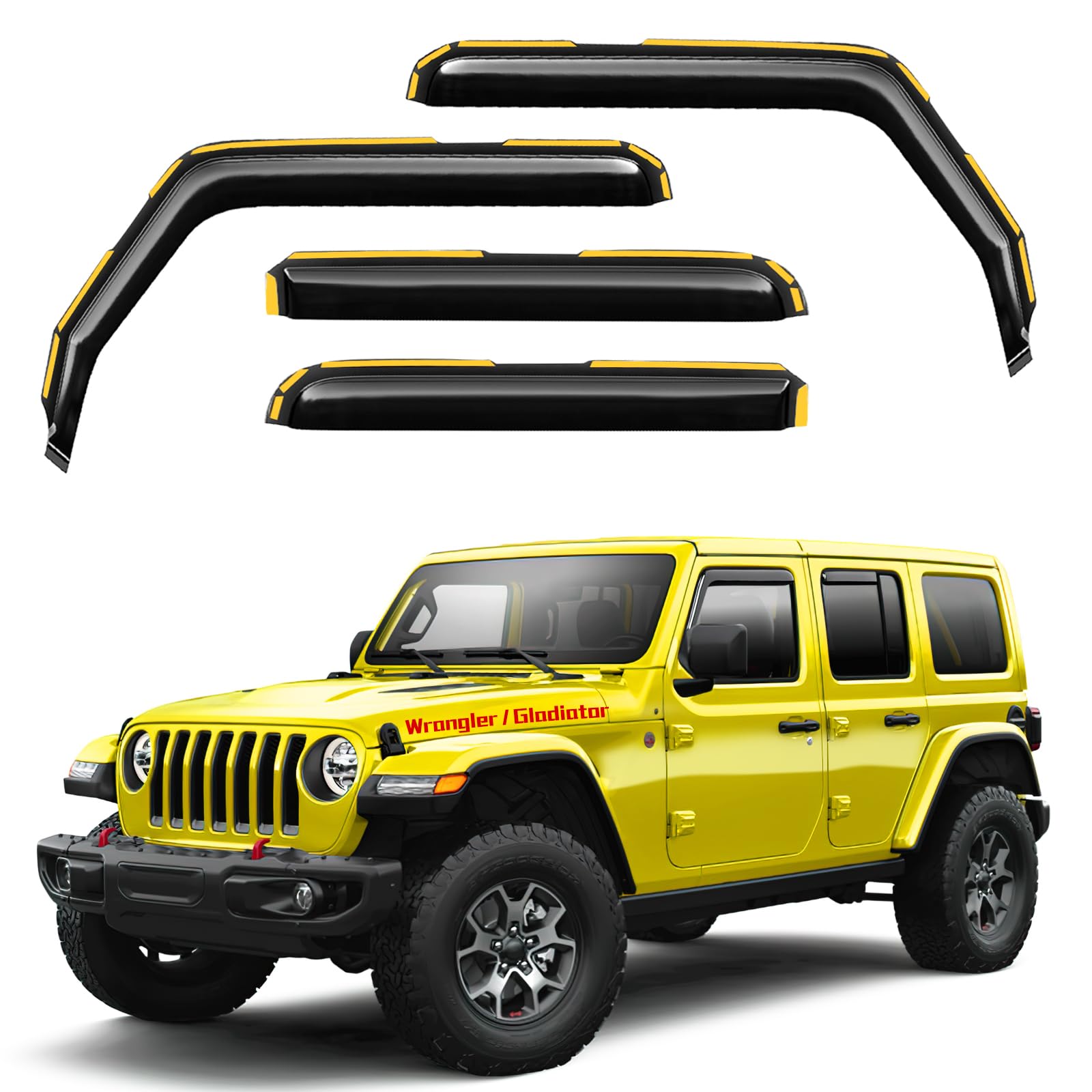 in-Channel Window Rain Guards Fit for Jeep Wrangler JL 2018-2025/Gladiator 2020-2025 Extra Durable Window Deflectors Vent Visors Shades Exterior Car Accessories Visors Rain Guards