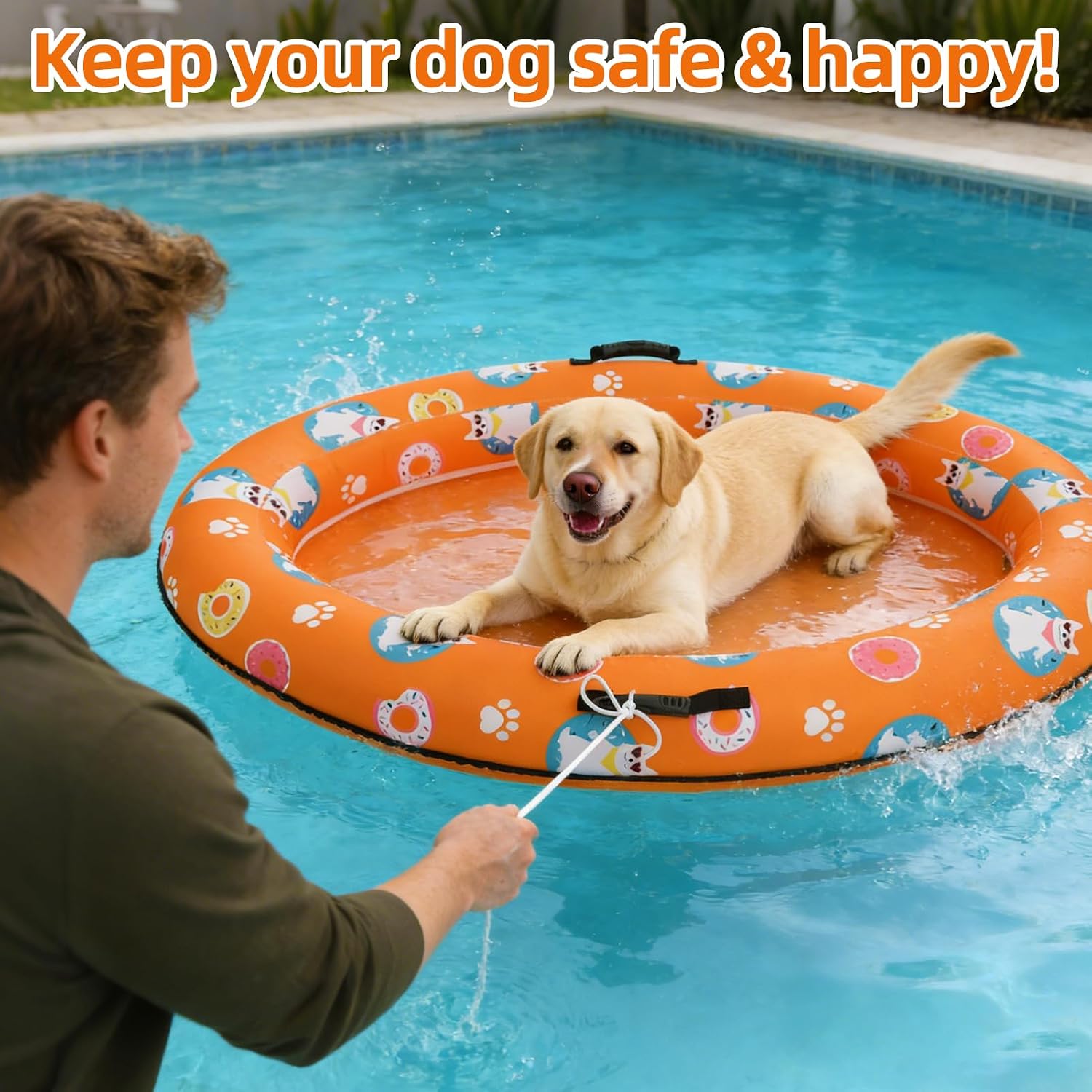 PUPTECK Dog Pool Float, Inflatable Dogs Raft for Pool with Rope, Summer Floating Mat Pool Toys, for Small Medium Large Dogs, for Lake River Pool Swimming