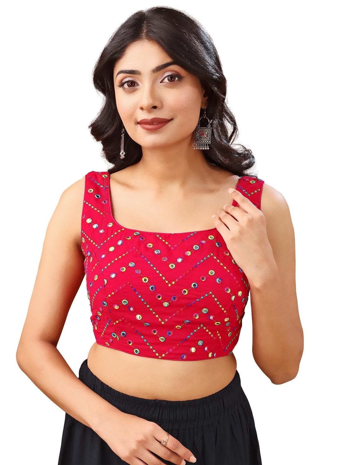 Womanista Women's Polyester Solid Sleeveless Regular Fit Sequinned Blouse (Bl_80_Pink S)