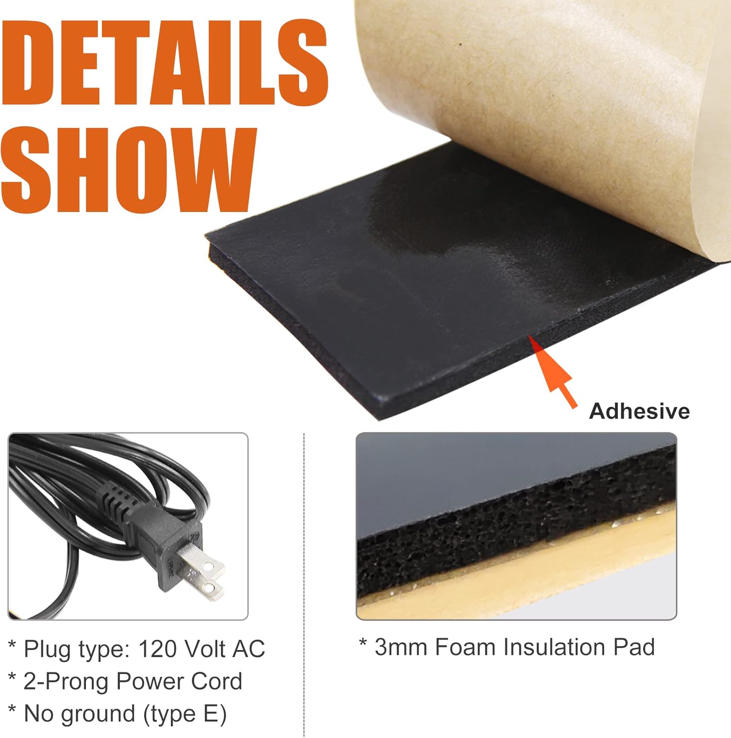 Facon 8.0"x25" RV Tank Heater Pad with 2-Prong Plug, Up to 50 Gallons Fresh Water/Grey Water/Black Water Holding Tank Heating Pad with Automatic Thermostat Control, 120V AC