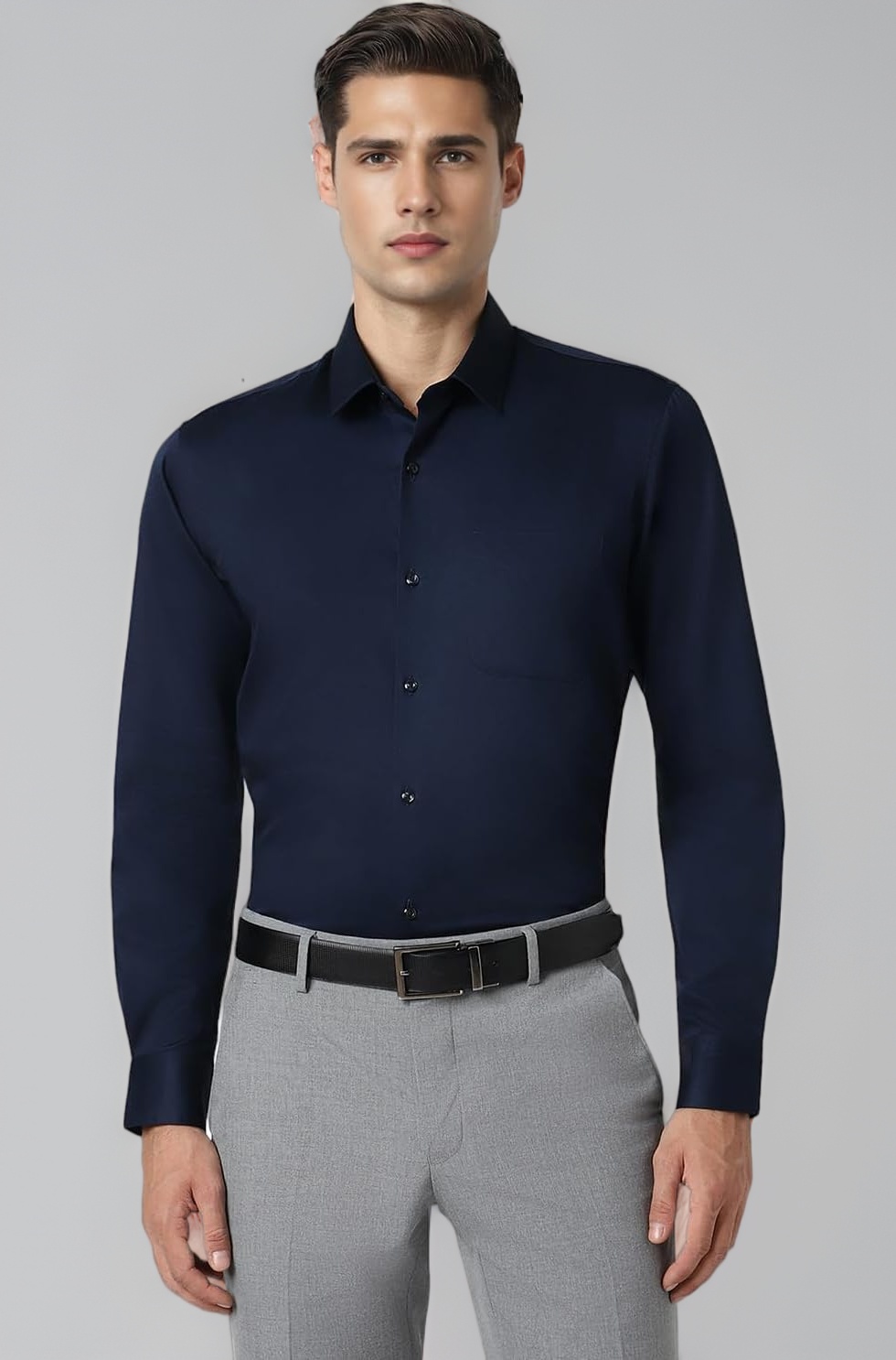 Peter England Men's Satin Solid Regular Fit Shirt Cotton with Satin Sheen | Luxury