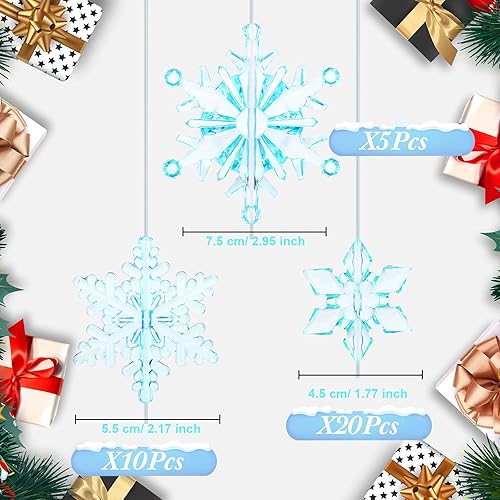 Miniatura 6 de Boao 35 adornos de copos de nieve de cristal acrílico, colgante de árbol de Navidad, decoración temática de nieve de invierno (azul hielo)