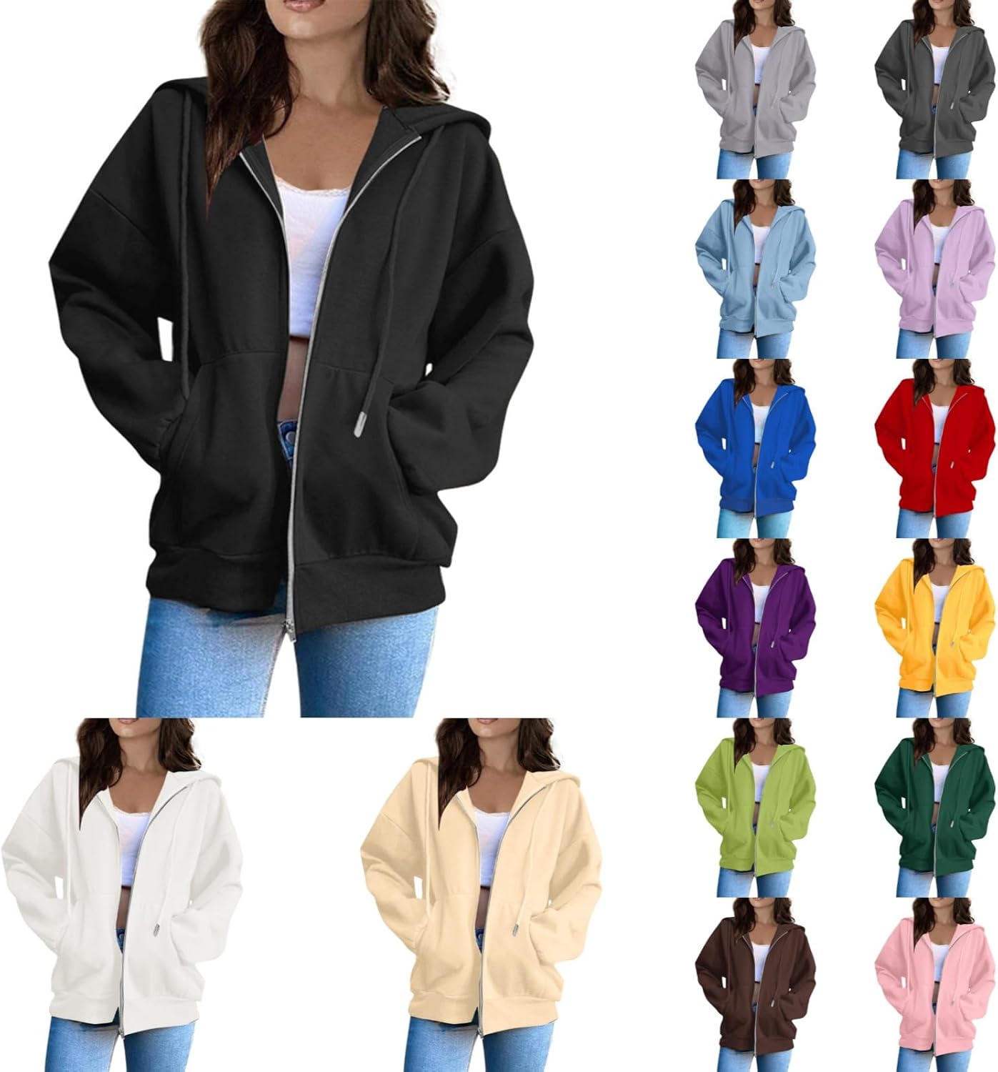 Womens Zip Up Hoodies Oversized Lightweight Comfy Cropped Sweatshirts with Pockets for Casual Everyday & Athletic Streetwear