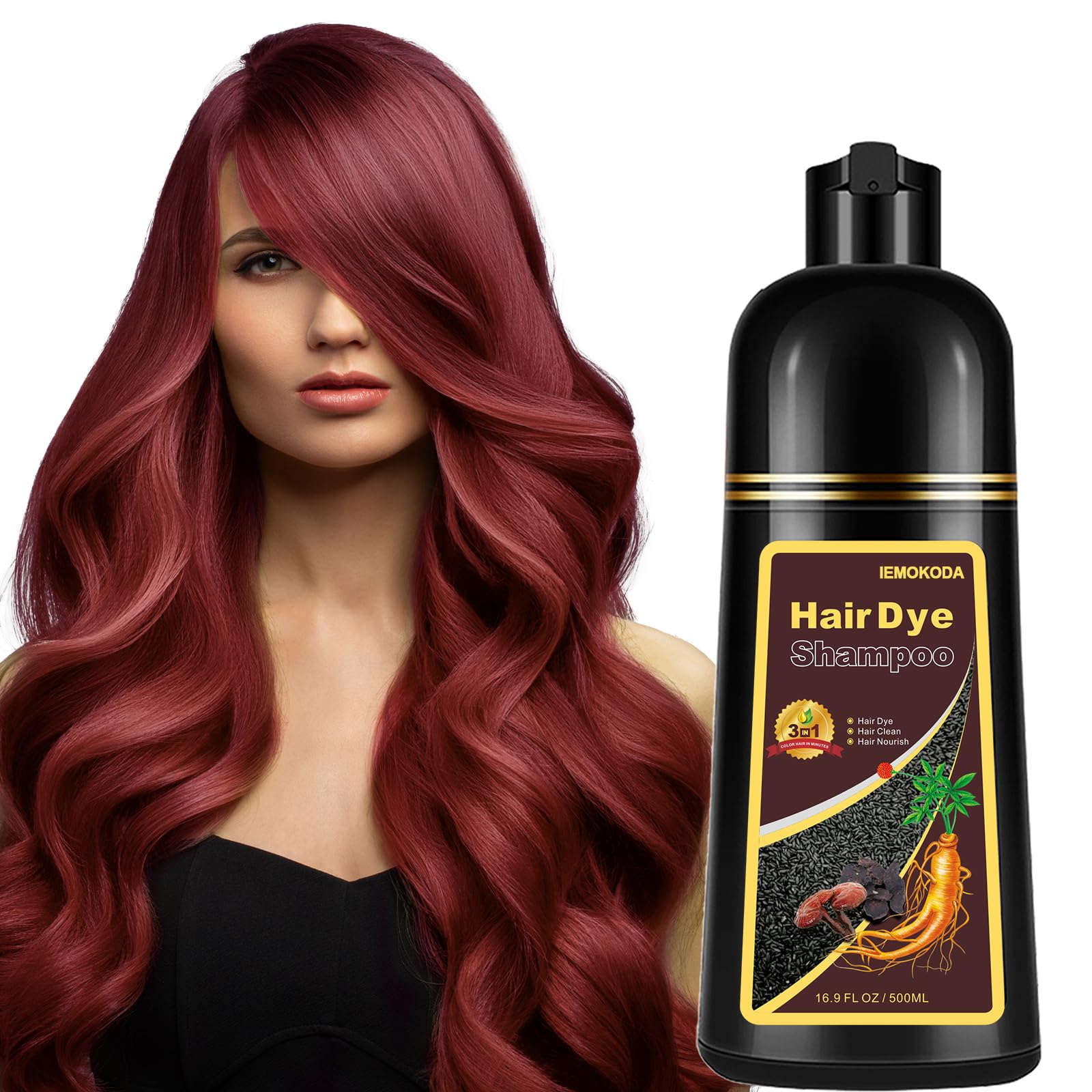 Fvquhvo Instant Burgundy Hair Color Shampoo 3 in 1, Works in Minutes, Lasting Red Tint for Women and Men