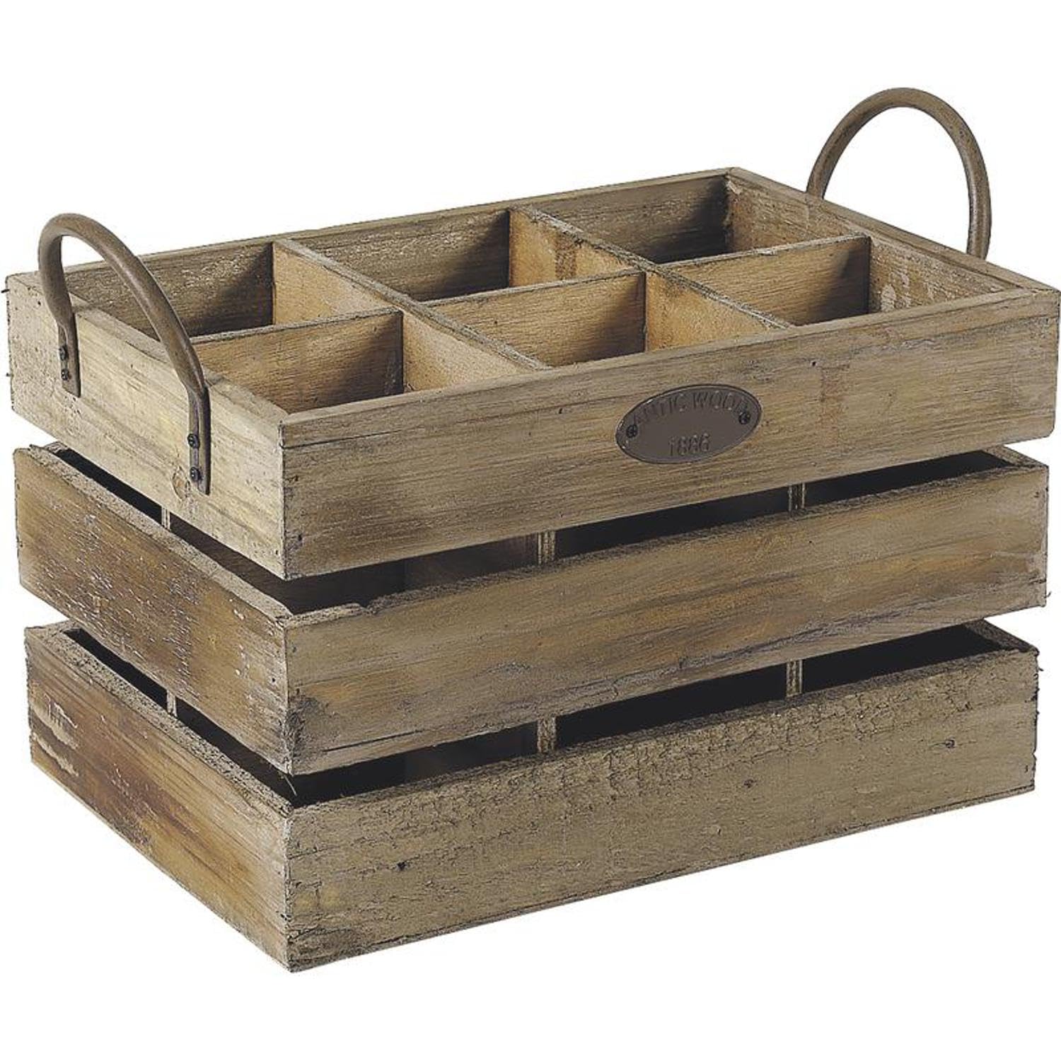 AUBRY GASPARD - Caisse de Rangement 6 Bouteilles - Anses Métal - Bois - Dimensions 32 x 22 x 25,8 cm - Cases 9.4 x 9.4 cm - Idéale pour Vin et Bière - Pratique et Élégante pour Cuisine et Cave