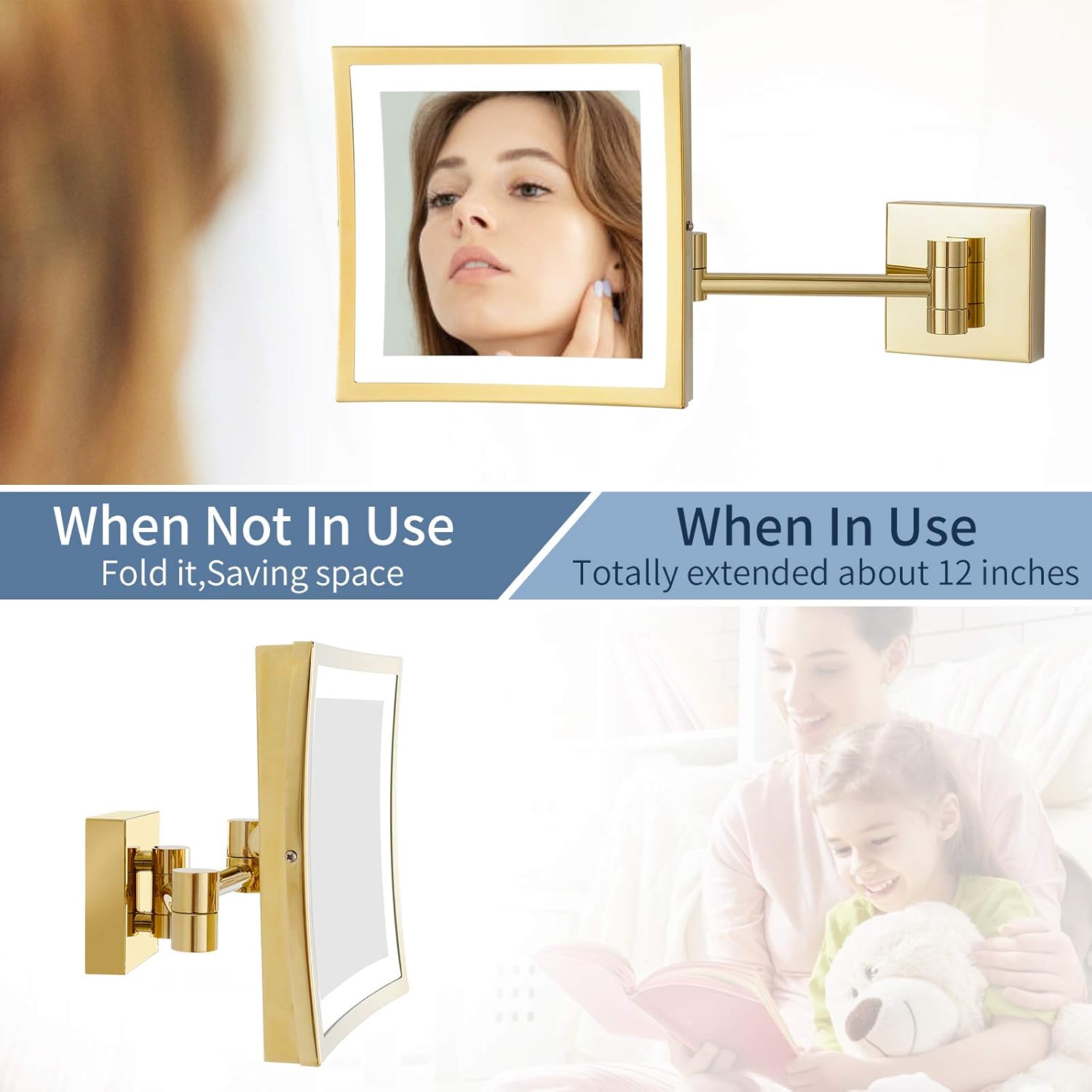Uр Tо 60% оƒƒ DOWRY Wall Mounted LED Lighted 5X Magnifying Square Makeup Mirror with Plug,8 Inch, Polished Gold Finished Dowry1802D-8x5 Buу 2 gеt 3 DOWRY Wall Mounted LED Lighted 5X Magnifying Square Makeup Mirror with Plug,8 Inch, Polished Gold Finished Dowry1802D-8x5