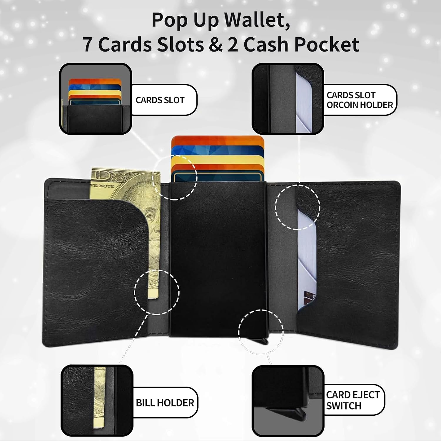 Men's Slim Wallet,Pop Up Credit Card Holder Wallet,Leather RFID Blocking Metal Card Case for Coins,Debit Cards-Sunflower Matthew 19:26