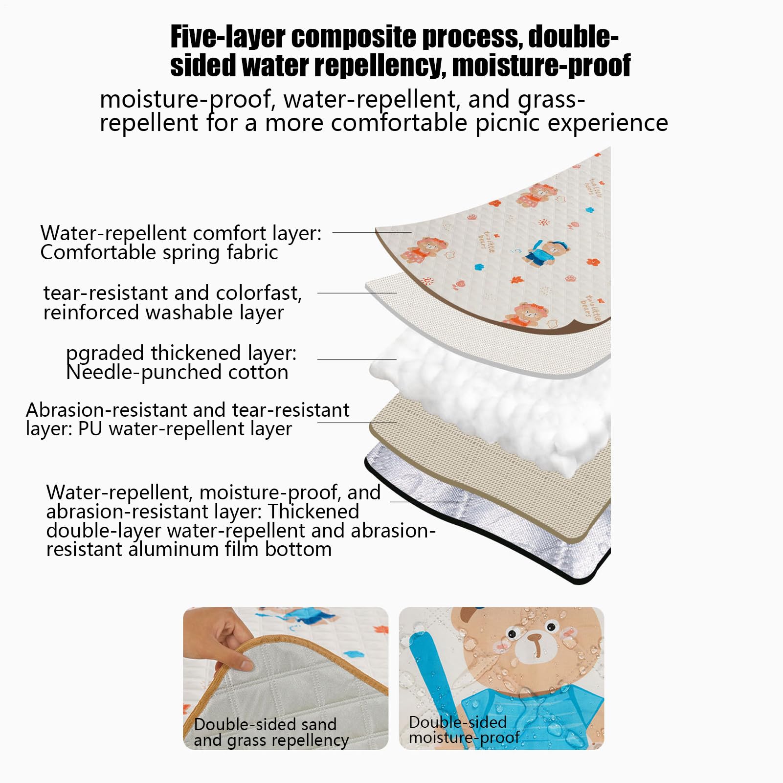Couverture de Pique-Nique Imperméable Tapis Pliant 200 Cm Sur 152 Cm