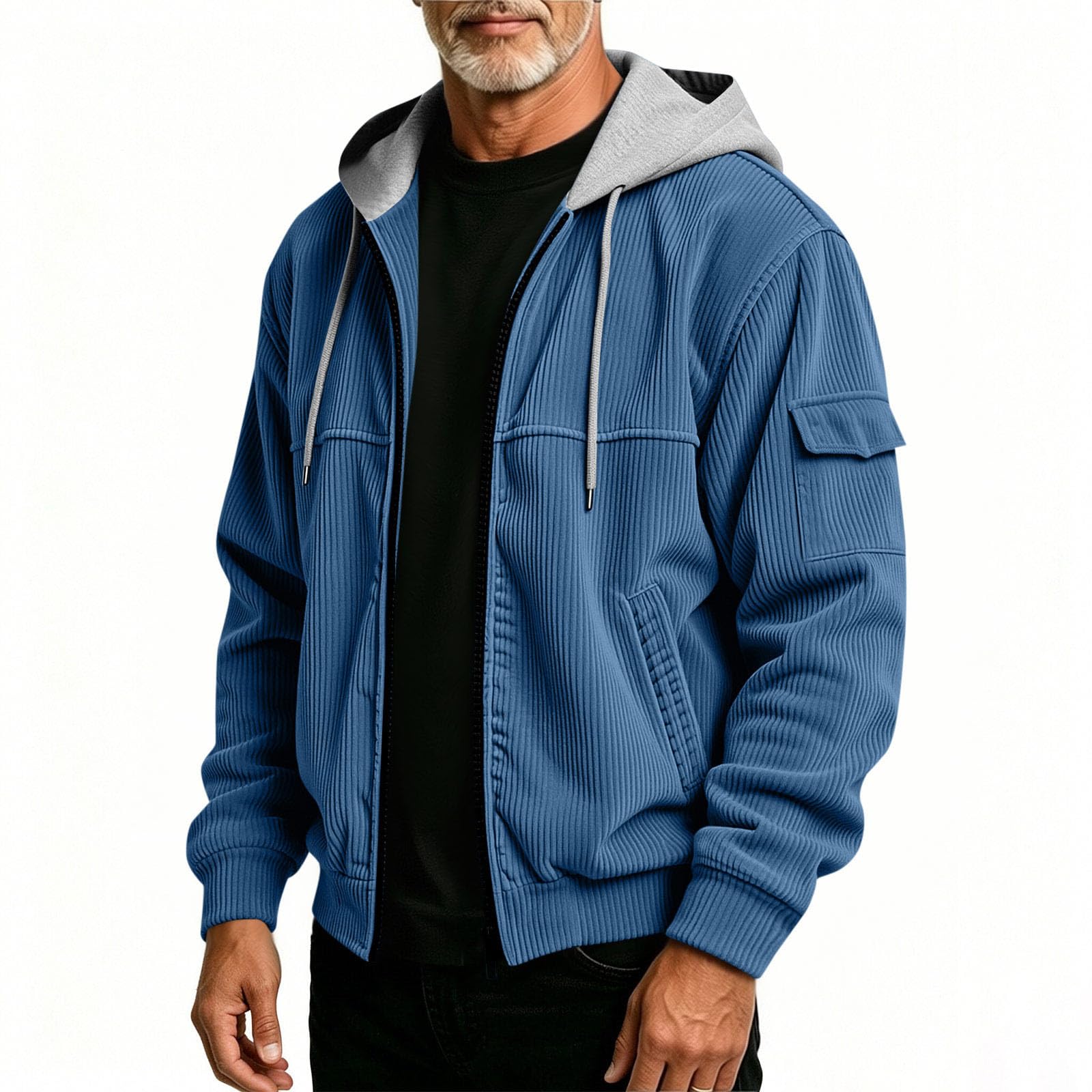 Felpa Uomo Cappuccio Velluto a Coste Felpa Uomo Con Zip e Tasche Casual | Velluto a coste morbido, cappuccio regolabile, chiusura full zip, con tasche leggera, felpa da lavoro uomo