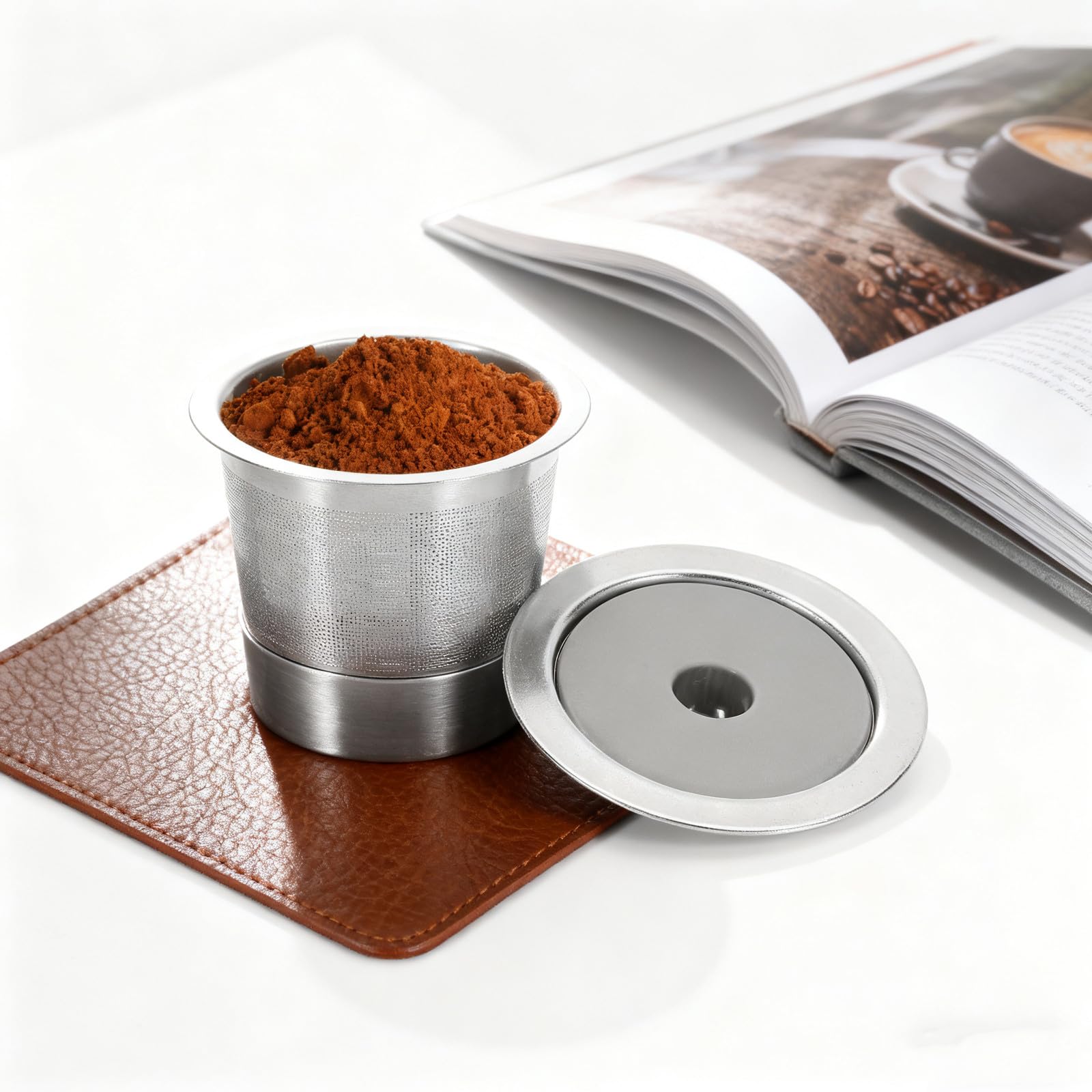 Angoily 4 filtros de café reutilizables: Soporte de acero inoxidable rellenable para filtros de café - Cápsulas para cafetera - Cesta coladora lavable para oficina