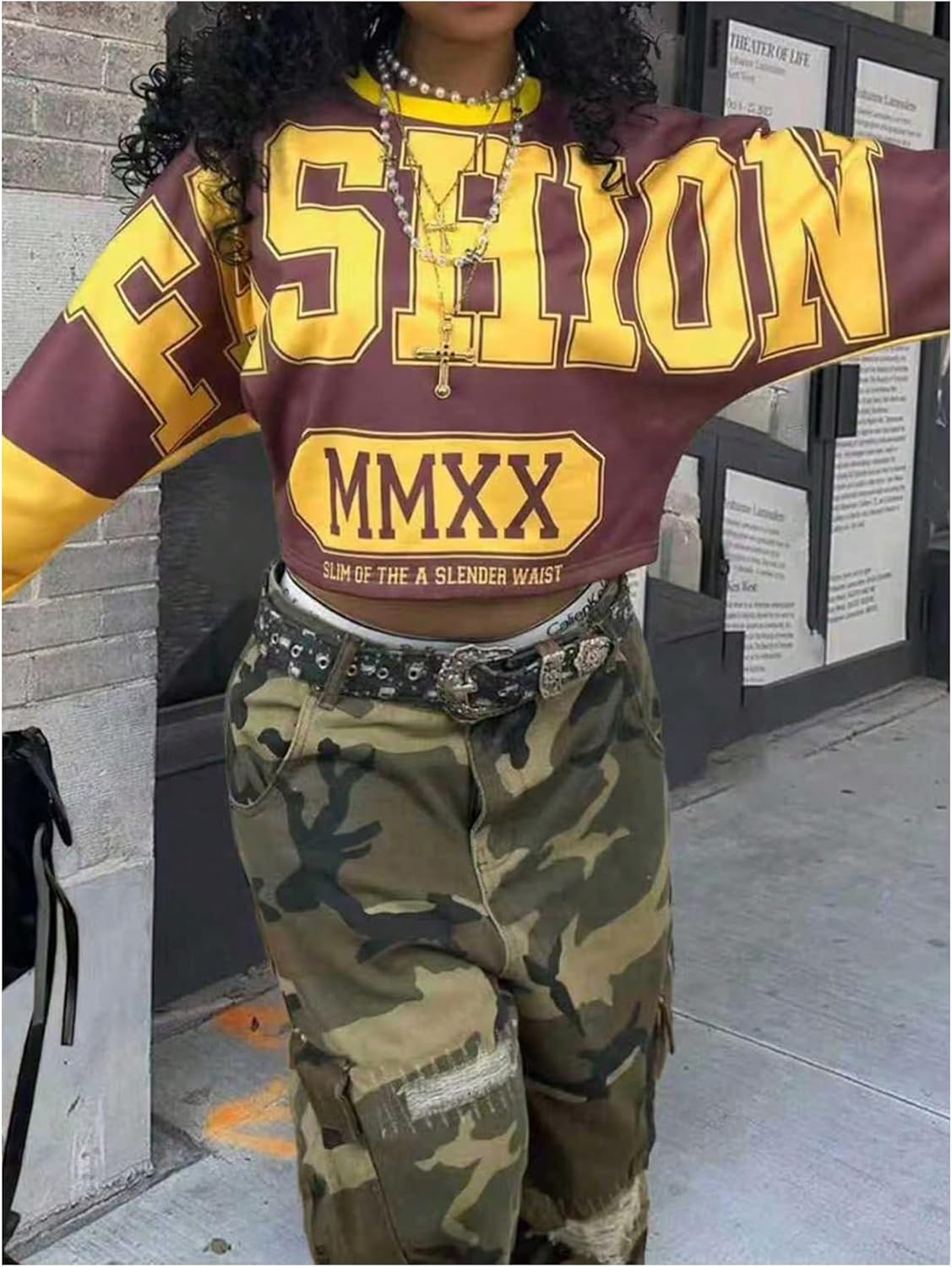 GORGLITTER Women's Hip Hop Cropped Jersey Shirt Letter Graphic Loose Oversized Crop Sweatshirt Pullover Streetwear Multicolor Small - Image 4