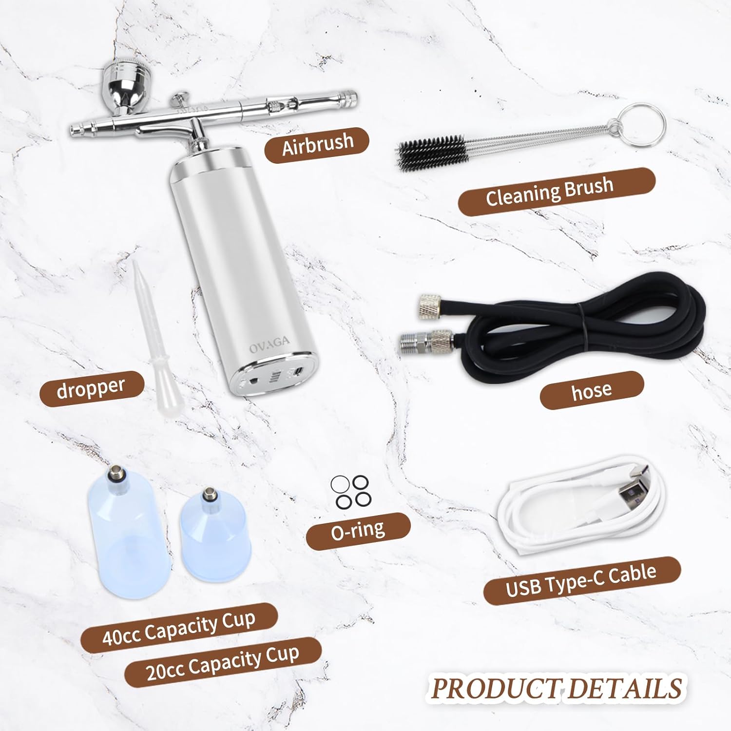 32PSI Airbrush Kit with Air Compressor, Portable Cordless Auto Airbrush Gun Kit, Rechargeable Mini Handheld Air Brush Set for Painting, Model Coloring, Makeup, Cake Decor, Silver - Image 7