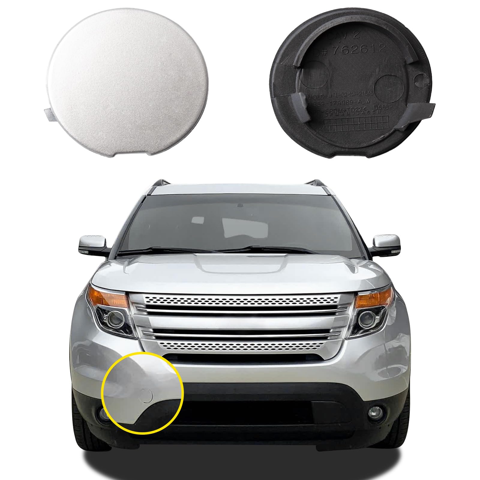 Front Bumper Tow Hook Cover For Ford Explorer 2011-2015 — Right Passenger Side, Unpainted ABS Plastic | BB5Z17A900A Replacement