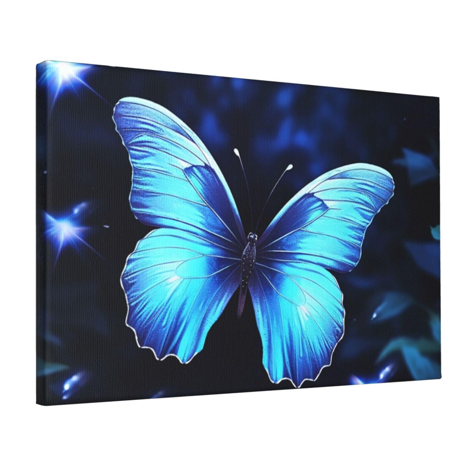 DWVTSLH Blue Butterfly Poster Paintings Canvas Wall Art Bedroom Prints Home Decor Hanging Picture Modern Home Artworks Aesthetic for Living Room Office Wall Decor 12x18in Unframed