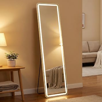 60"x16" LED Full Length Mirror with Lights - Full Body Floor Mirror, Dimmable with 3 Color Temperature, Memory Function, Standing Leaning Wall Mounted Vanity Mirror for Bedroom Cloakroom