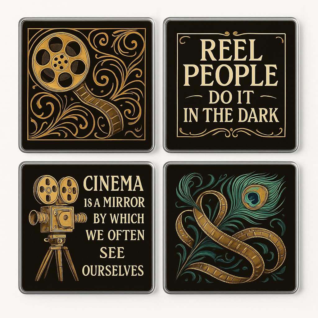 Acrylic Coaster Gift Set of 4 with Art Nouveau Cinematic Elegance - Home Decor for Movie Lovers & Film Buffs