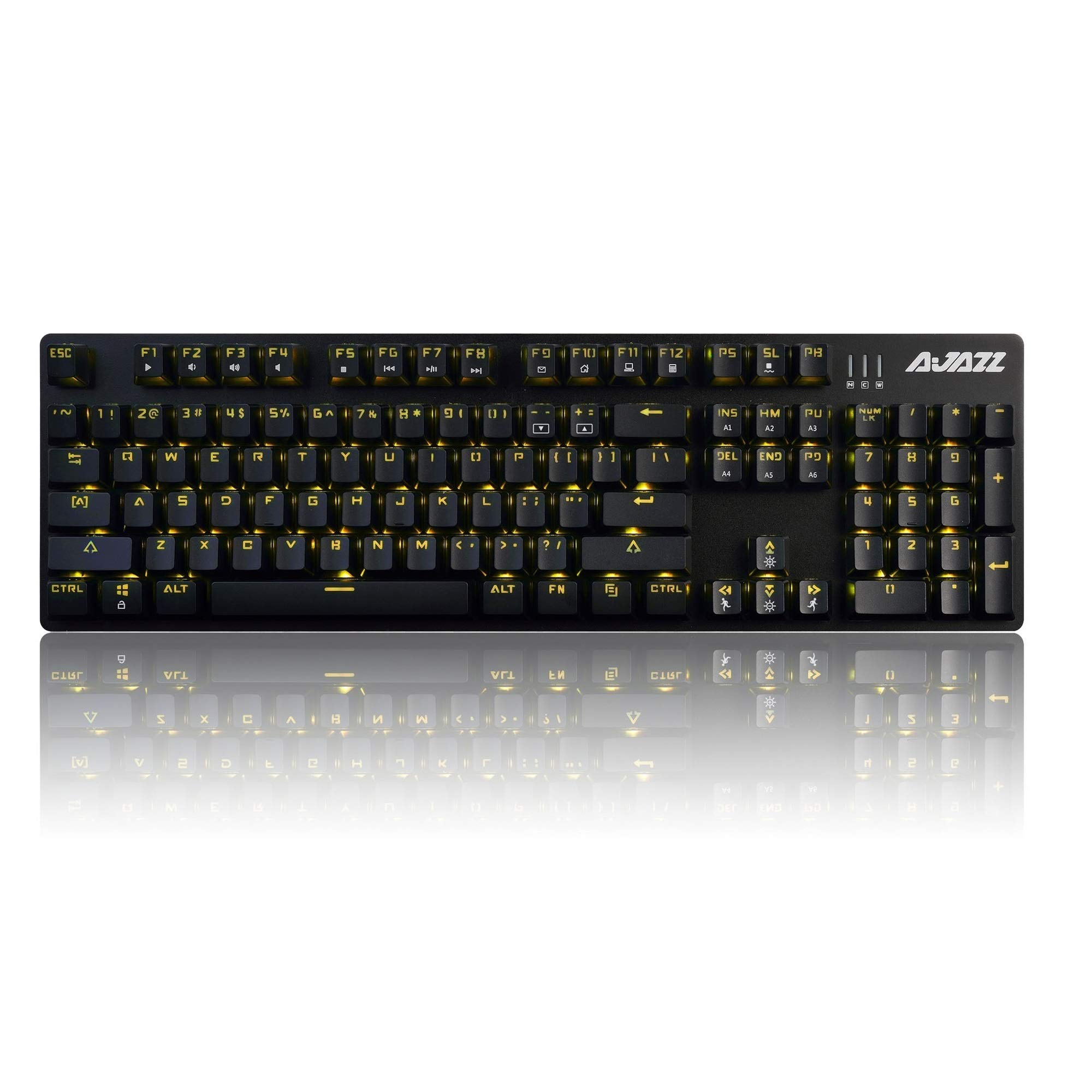 Ajazz AK50 Mechanical Keyboard Brown Switches, Yellow LED Backlit, 104 Standard Keys Classic Layout, Anti-ghosting Professional Gaming Keyboard, Black