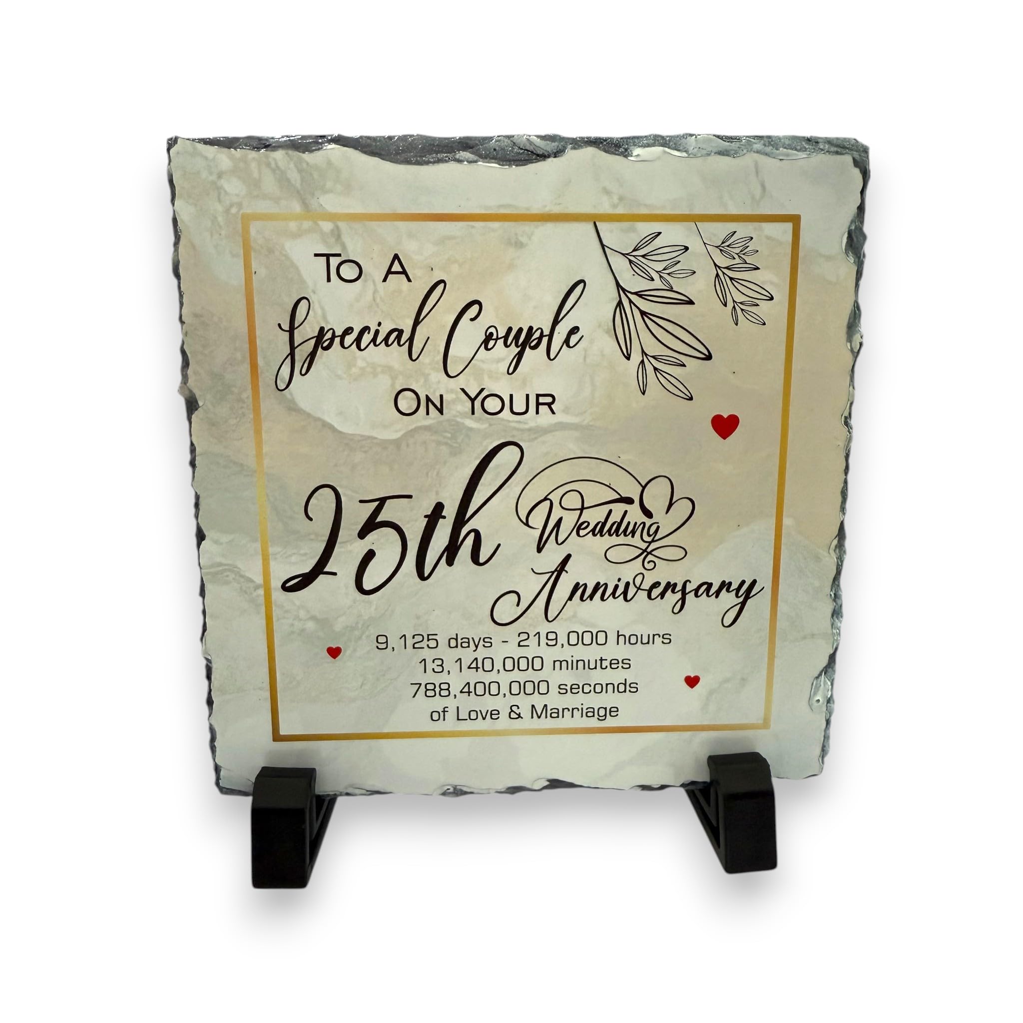 Precision Designs Black 25Th Wedding Anniversary Slate For A Special Couple – Handcrafted Natural Slate Plaque With Stand – Romantic Keepsake – 15Cm X 15Cm