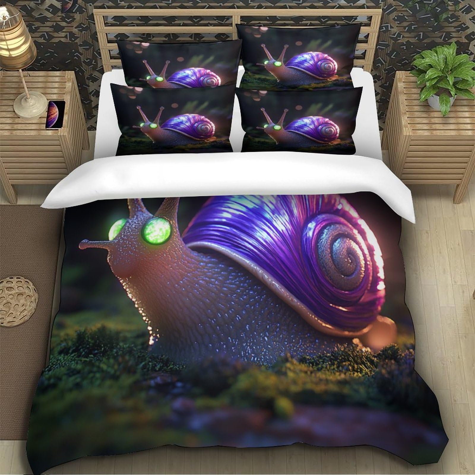 lumaca di fantasia Impressione 3D 3 pz cover piumone stile di arte digitale coperteletto microfibra ipoallergenica antiacari per bambini adolescenti ragazze Super king（260x220cm）
