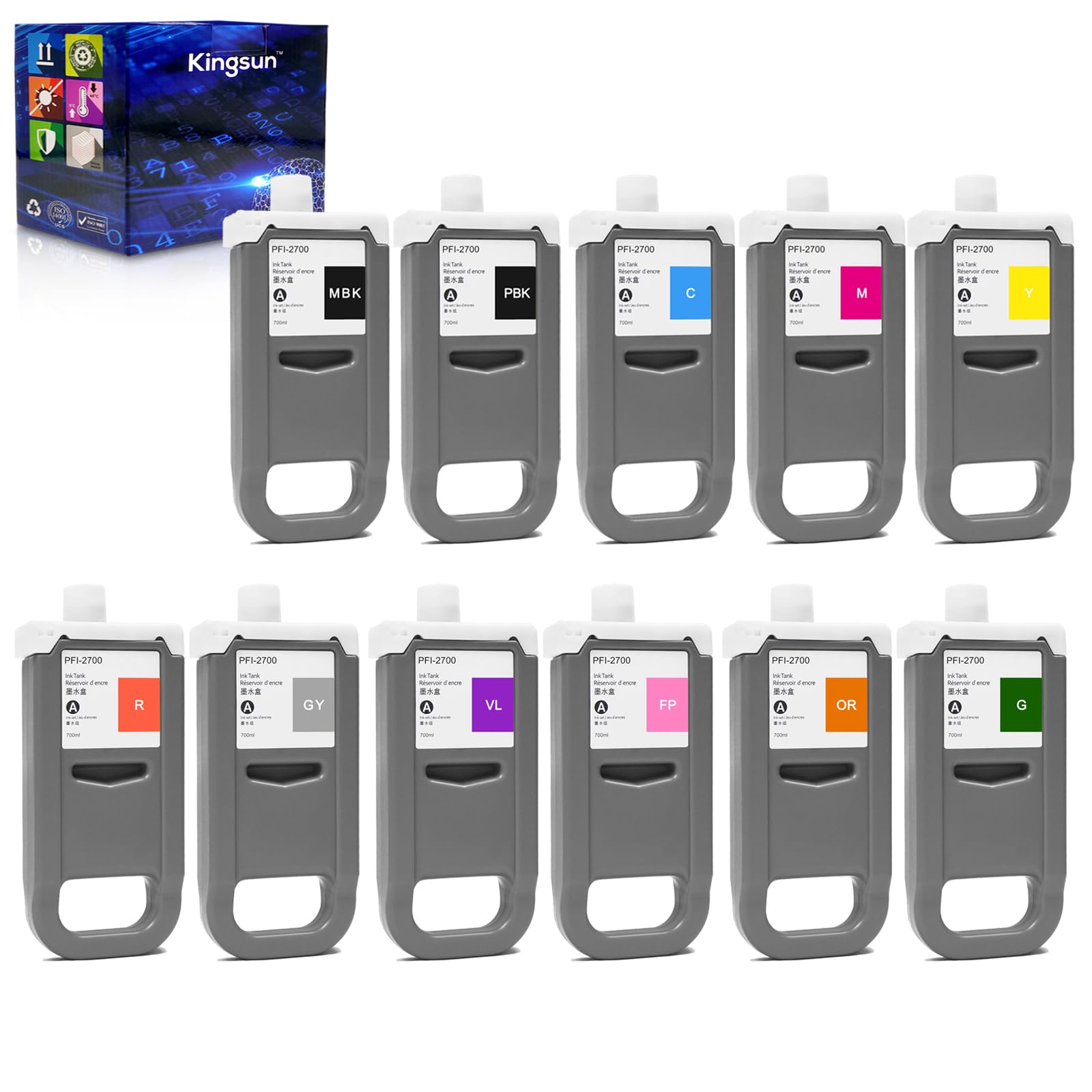 Photo 1 of KSUMEI PFI-2700 Ink Cartridge for Canon ImagePROGRAF (700ml, 11 Pack)