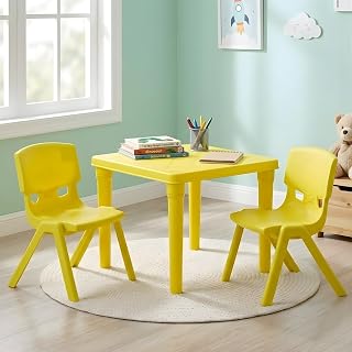 Nilkamal Genius Junior Kids Study Table & Chair Set |3-Year Warranty | Durable Plastic Table | Study, Play, Dining & Laptop Desk | Ideal for Home, School & Playgroup | Compact & Sturdy Design (Yellow)