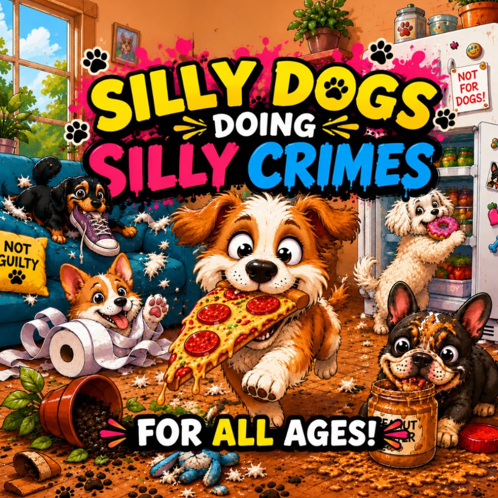 Silly Dogs Doing Silly Crimes: A Funny and Stress-Relieving Coloring Book for Kids & Adults With Goofy Dogs, Crumb Crimes, Wild Zoomies & Delightfully Adventures