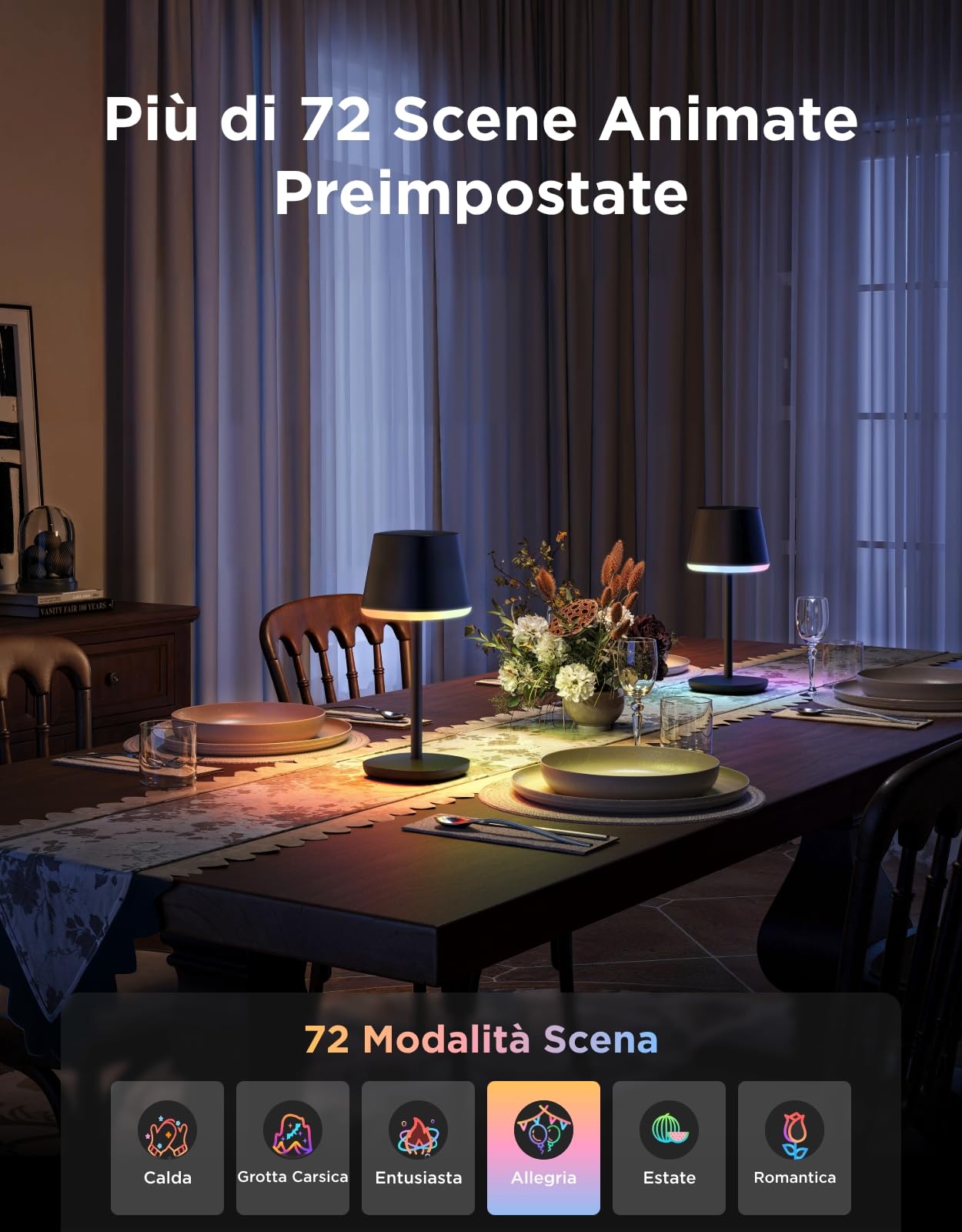 Govee Lampada da Tavolo senza Fili, RGBICWW Lampada da Comodino LED Compatibile con Mattel Alexa, Dimmerabile 500lm e Ricaricabile 4800mAh, 72 Scene, 2700-6500K per Soggiorno Camera da Letto Scrivania