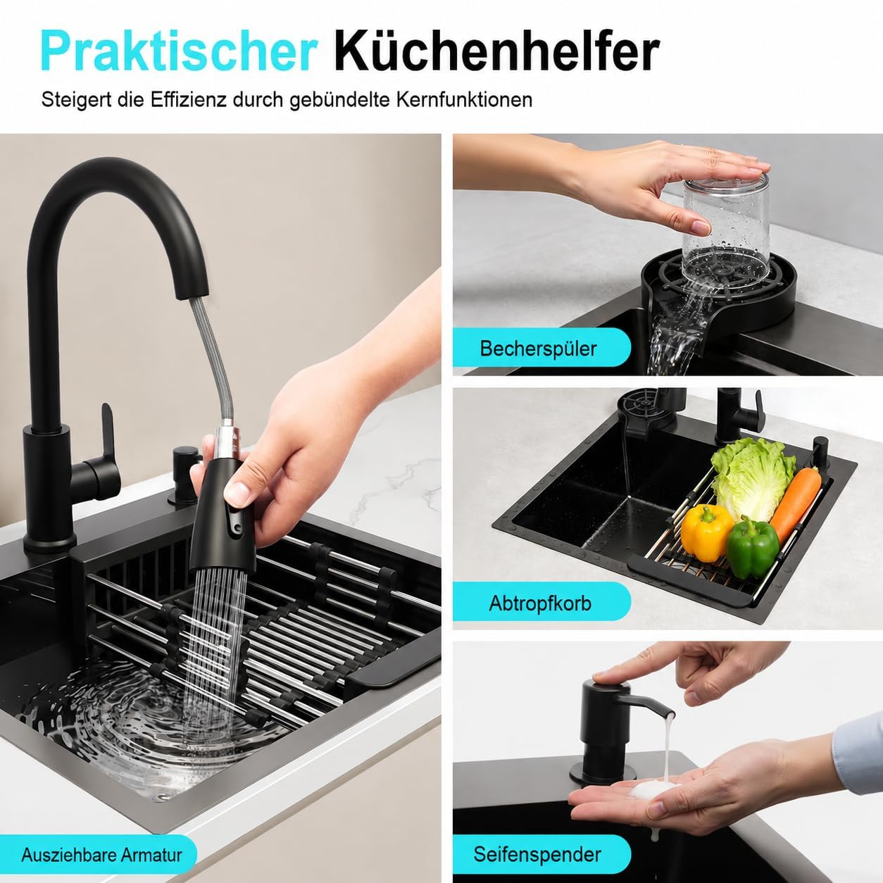 Spülbecken Waschbecken Küche 45x50cm Spüle Edelstahl Auszieharmatur