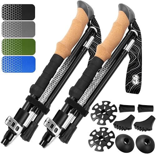 Premium Foldable Hiking Poles Adjustable Aircraft Aluminum with Cork EVA Grips