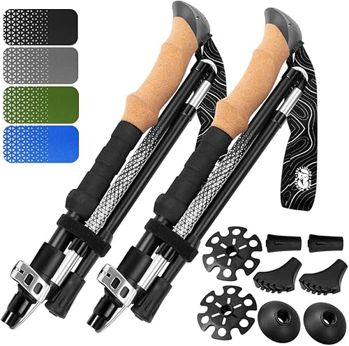 Premium Foldable Hiking Poles by USA Brand - Adjustable, Lightweight Trekking Poles Made of Aircraft Aluminum, Metal Flip Locks & Comfortable Real