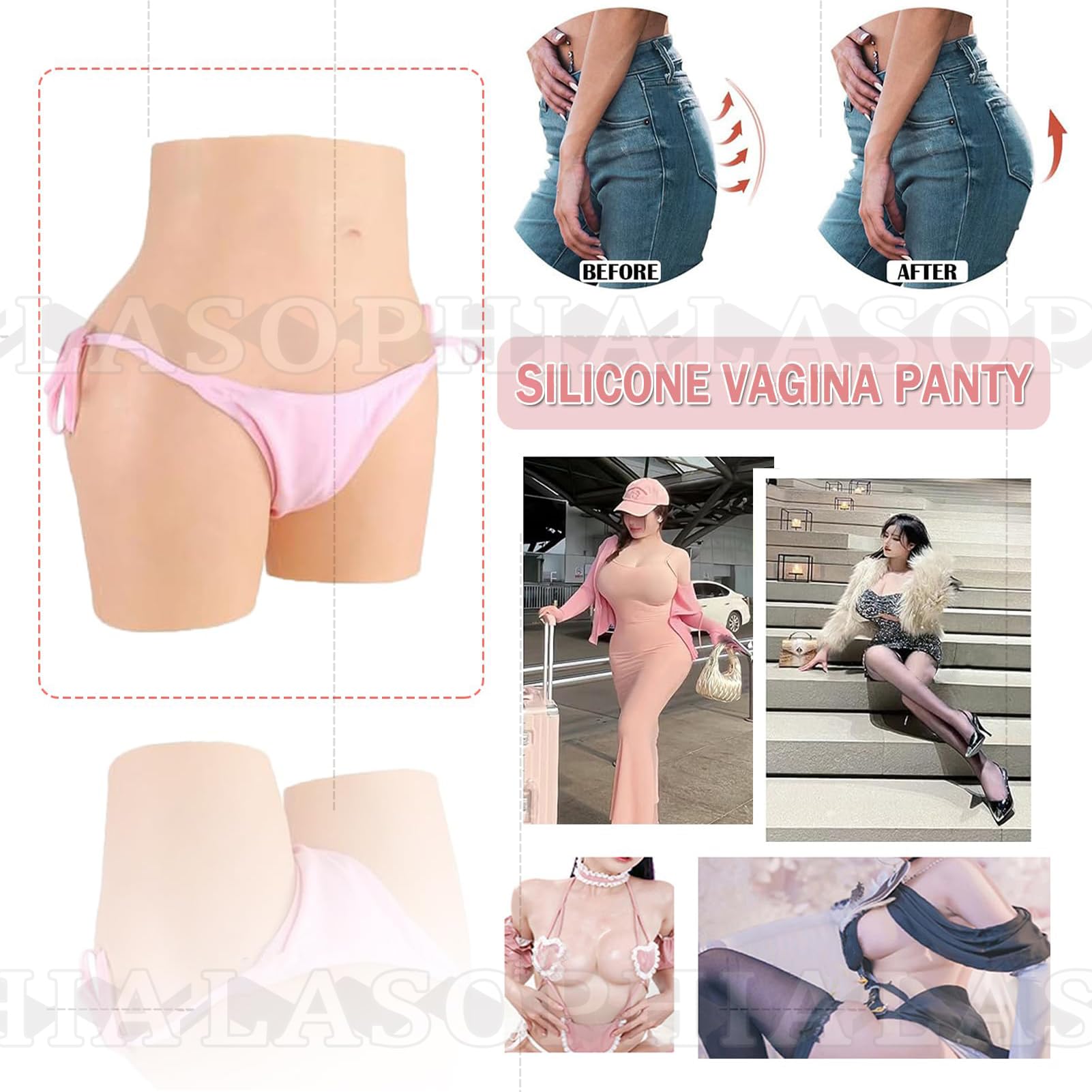 Silikon-Dummy-Vagina-Panty Falsche Muschi Hüftverstärker Unterwäsche Po-Lifter Body Shaper Push-Up-Panty für Drag Queen