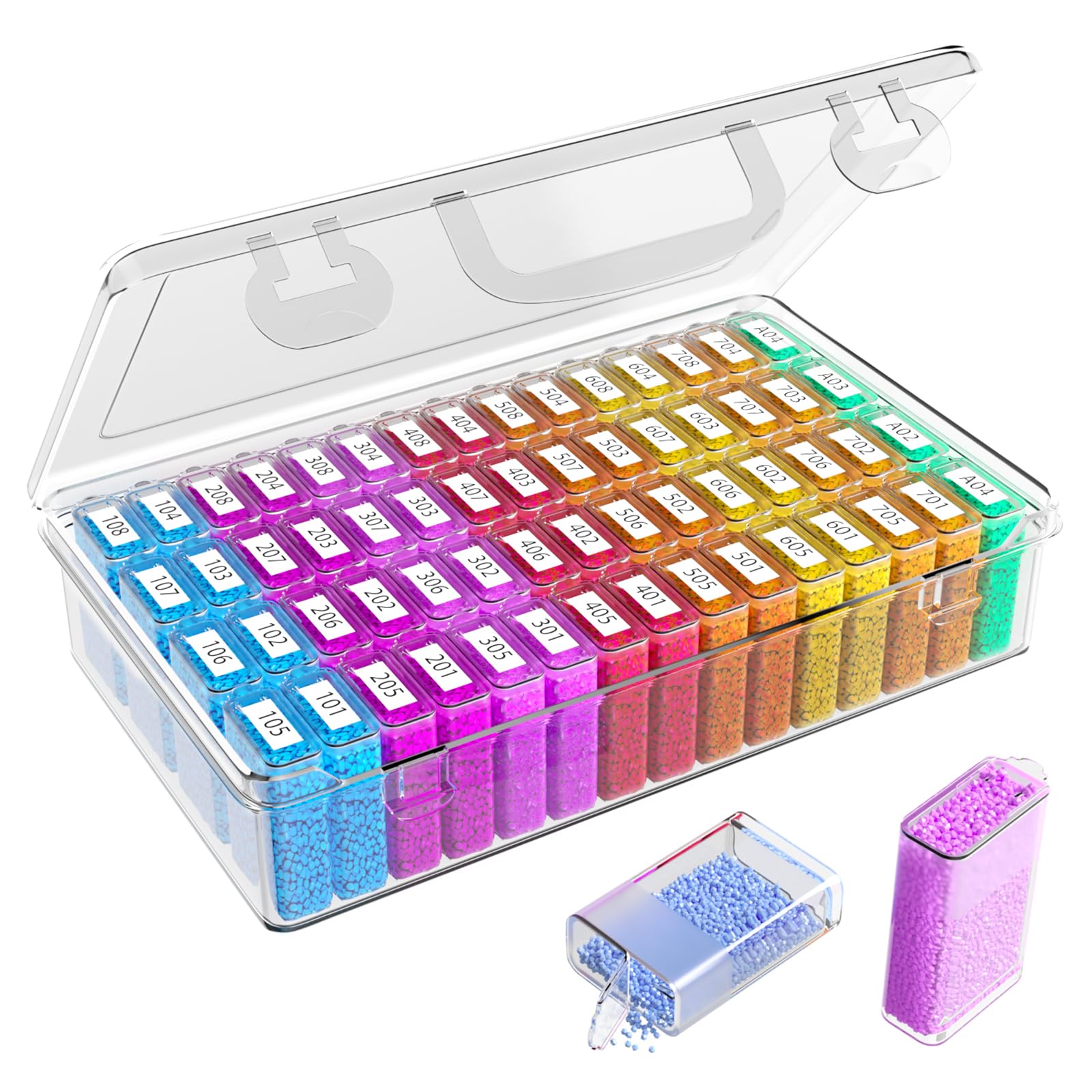 Photo 1 of 1 Pack 64 Grids Diamond Painting Tool Box Container Craft Storage with Adjustable Dividers for Beads, Art DIY, Crafts, Jewelry, Plastic Organizer with Label Stickers