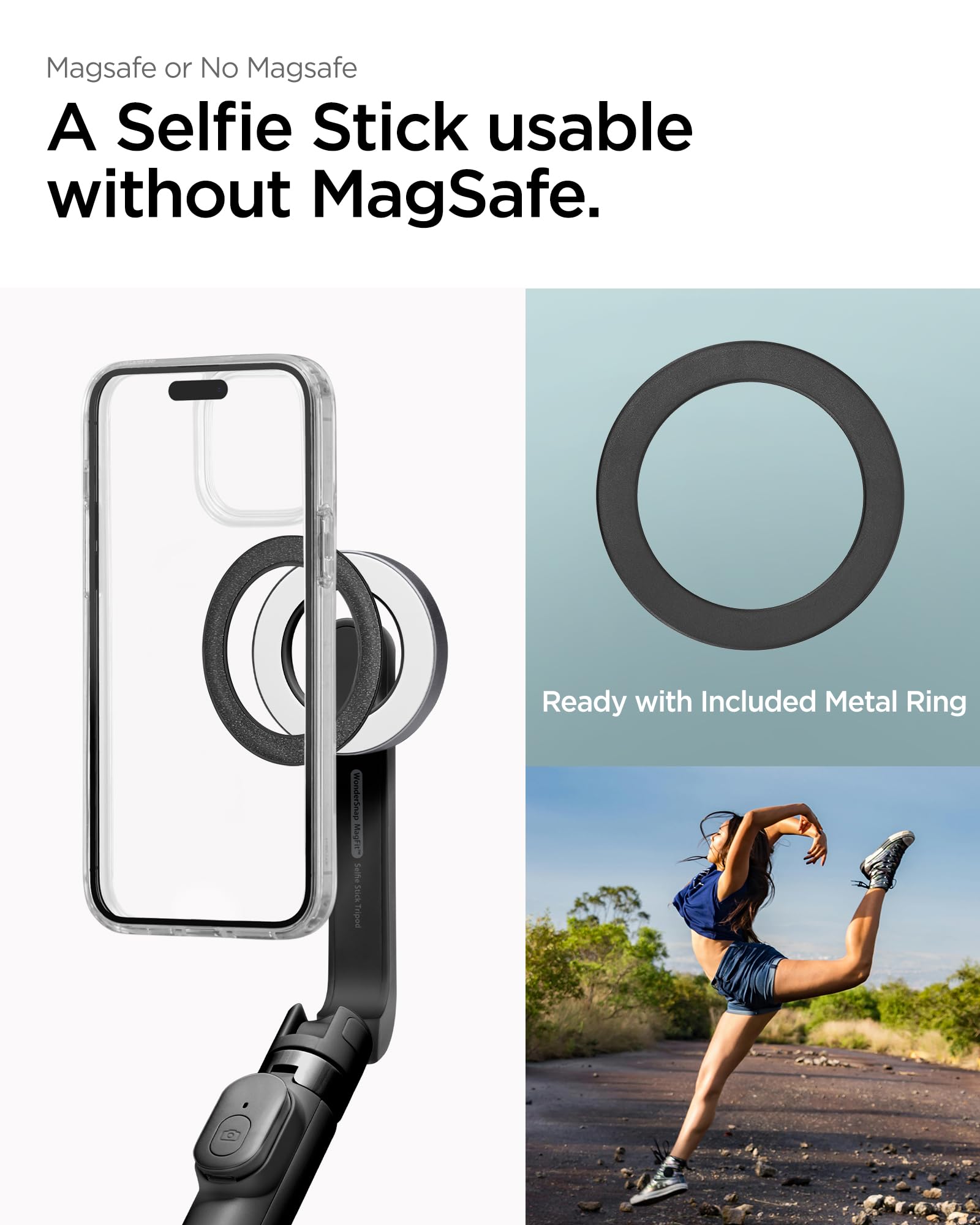 Spigen Perche à Selfie Wondersnap MagFit S571W Trépied Smartphone Bâton Selfie Portable Télescopique pour iPhone, Galaxy, Pixel, Xiaomi, Huawei, GoPro - Noir Image du produit 2