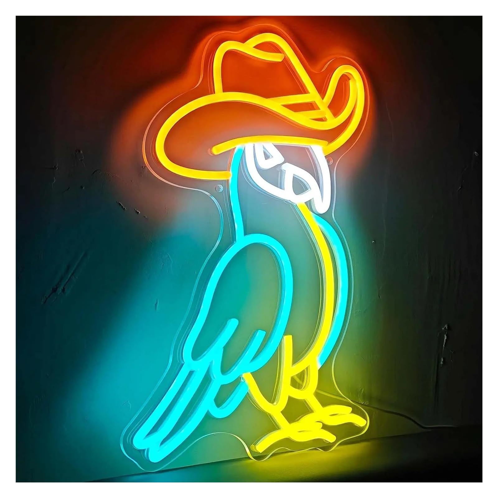 Rongch One Color Hanging Art Signs Cowboy Parrot Neon Sign Wall Art Decoration For Gameroom Bedroom Livingroom Bar Party Usb Dimmable 39X30.8cm