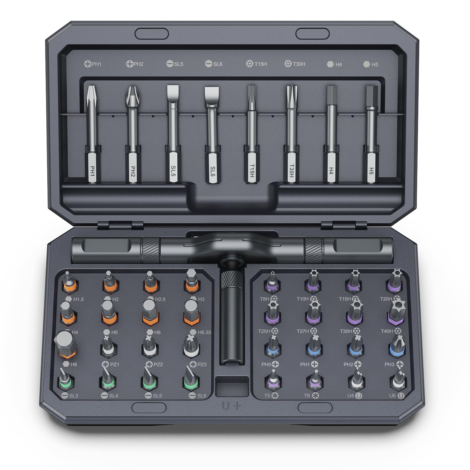 Bomivoi 42 in 1 Magnetic Screwdriver Set, DIY Ratchet Screwdriver Set, Multi Bit Magnetic Drive Set with Detachable Ratchet Handle, Portable Compact Repair Tool Kit for Furniture Computer Bicycle Gray