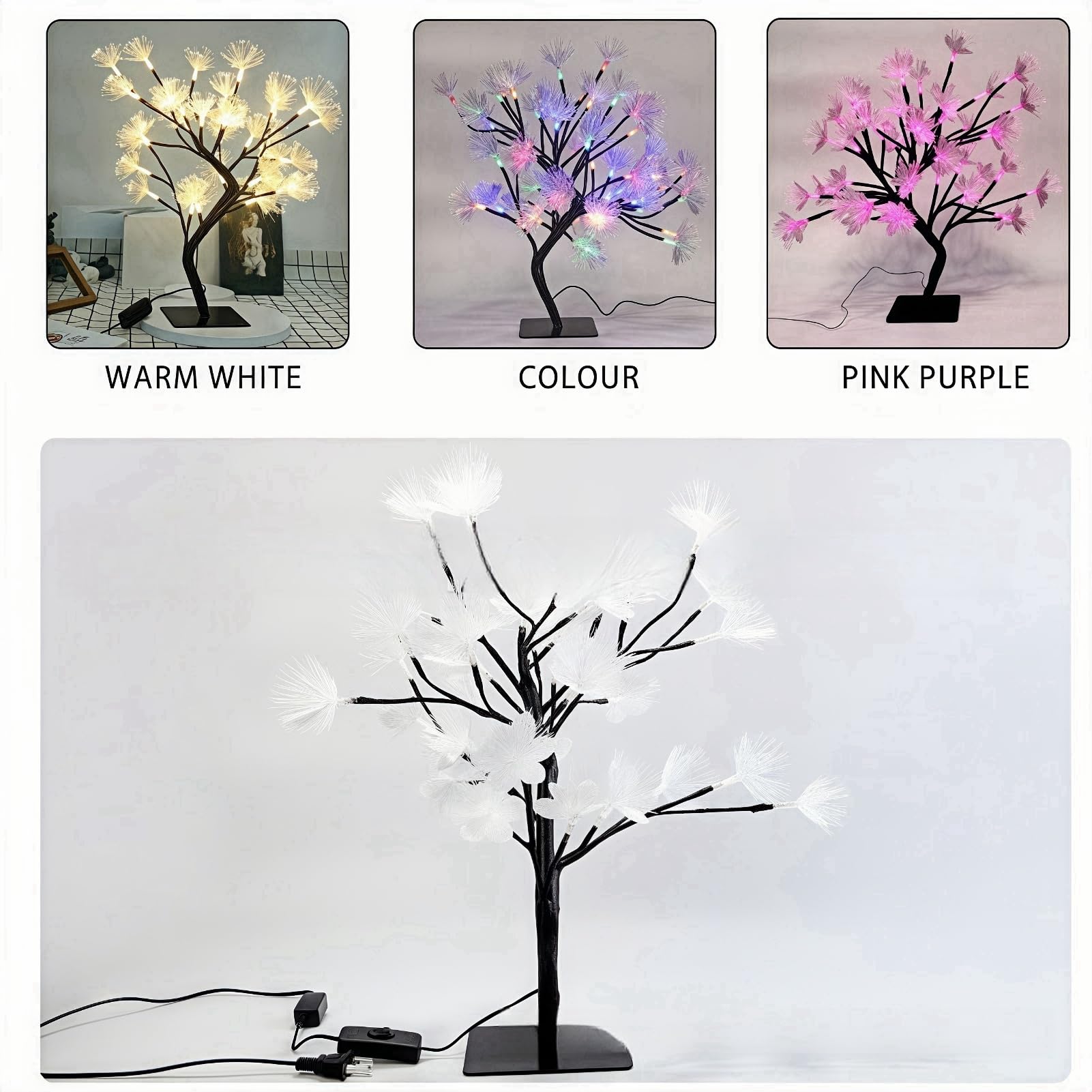 Drawelry LED Tree Light, 48 LED Flower Table Lamp, Fibre Optic Night Lights - Image 2