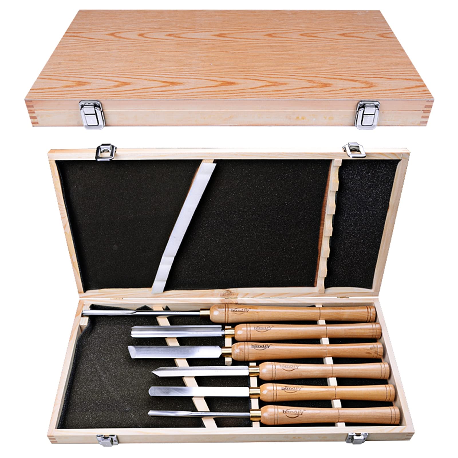 6 Pezzi Set Di Scalpelli Per Legno, Utensili Per Tornitura Del Legno, Scalpello Per Tornio in Acciaio HSS Con Scatola Di Legno, Set Di Sgorbia Per Hobbisti Professionisti Carpentieri