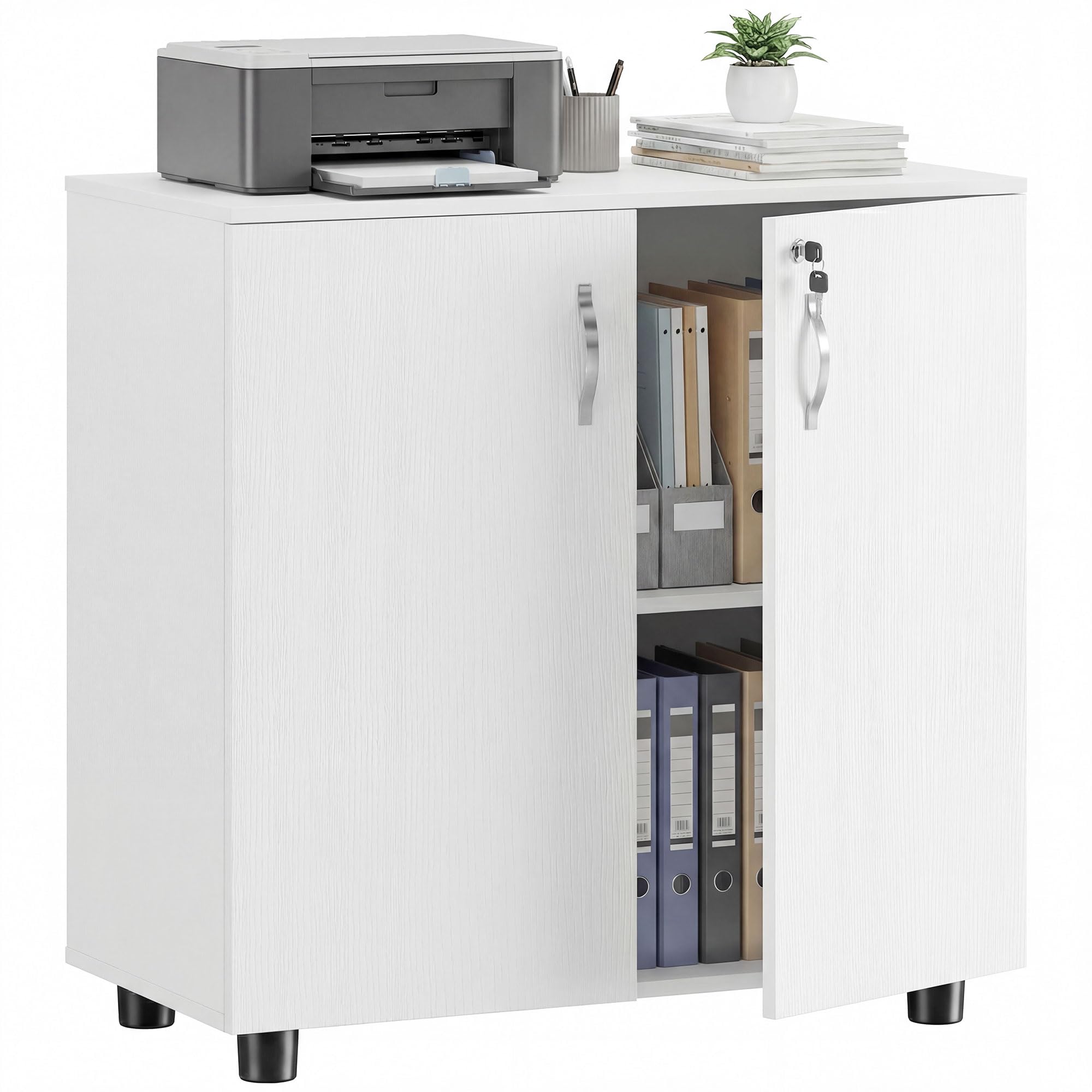 Vinsetto Armoire de Bureau à 2 Niveaux, Meuble de Rangement Bureau avec 2 Portes, serrures et clés, Armoire à dossiers pour Domicile, Garage, 80 x 40 x 80 cm, Blanc