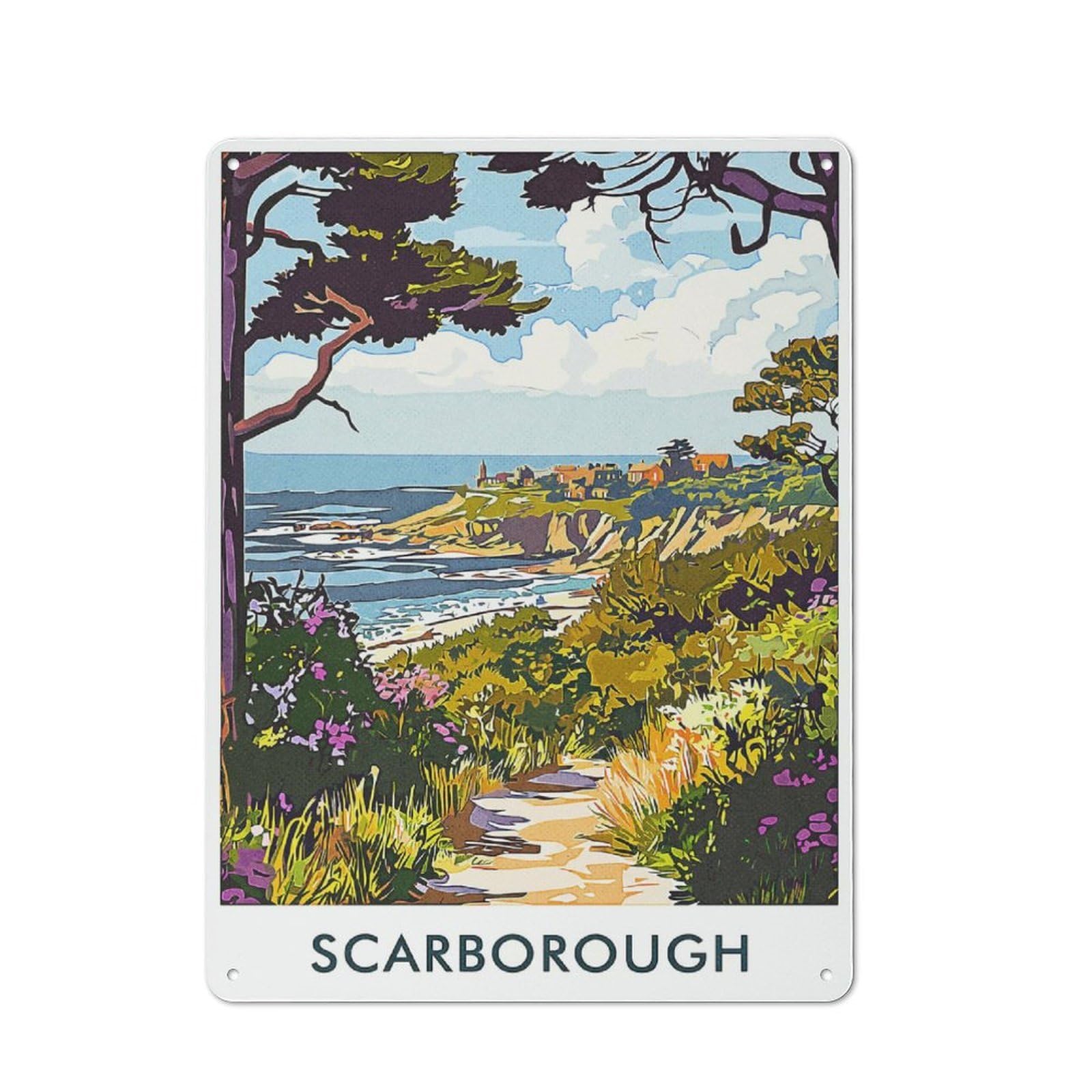 Junmoney Style-5 Scarborough Coastline Tin Sign 40X30cm, Creative Studio Wall Plaque For Hobby Room, Office, Lounge Or Living Room