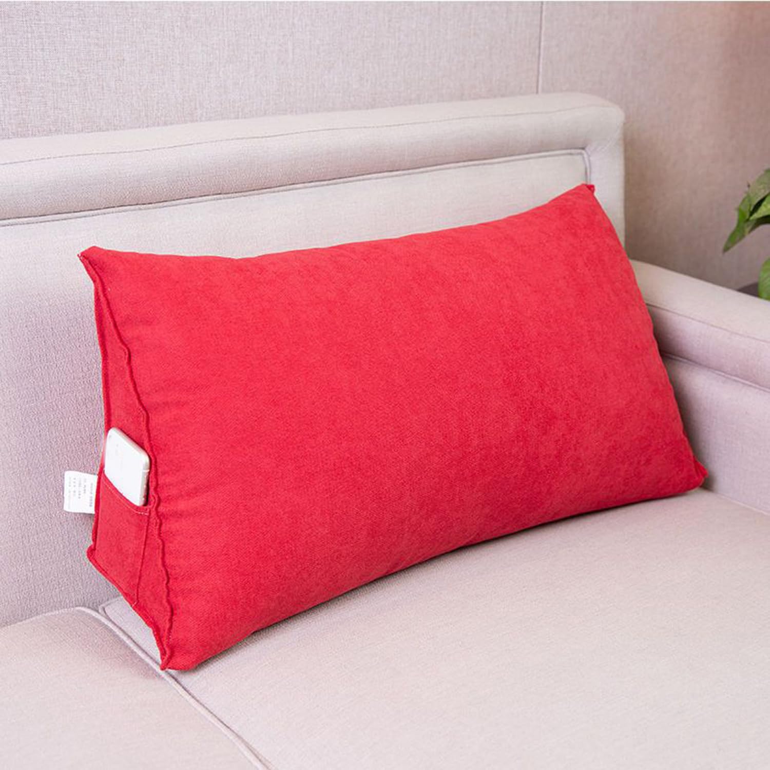 Cush - Almohada de lectura triangular suave con funda extraíble, soporte de refuerzo con ket, almohada de posición de mesa para cama y lectura (120 x 35 x 18 cm, rojo)