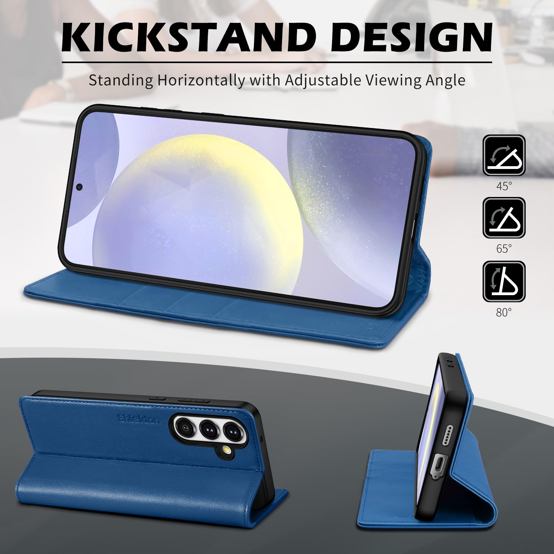SHIELDON Etui portfelowe na telefon Galaxy S25 5G, etui z klapką z prawdziwej skóry [etui na karty] [podpórka] [blokada RFID] [wewnętrzna powłoka TPU] magnetyczne, odporne na wstrząsy, kompatybilne z
