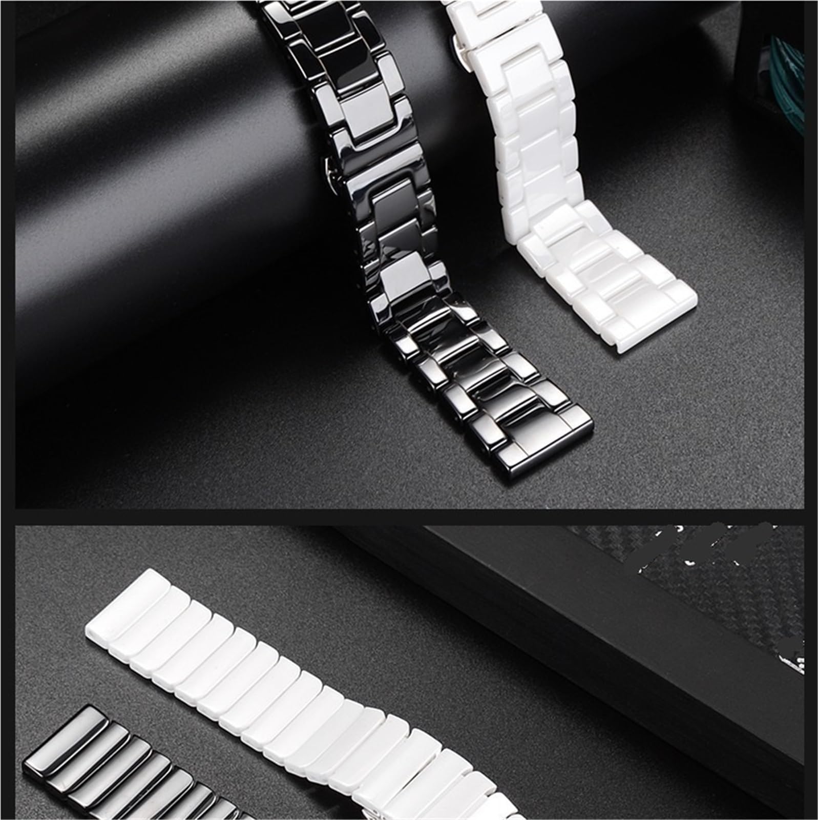 Cinturino di ricambio for smartwatch da uomo e da donna, in ceramica bianca e nera