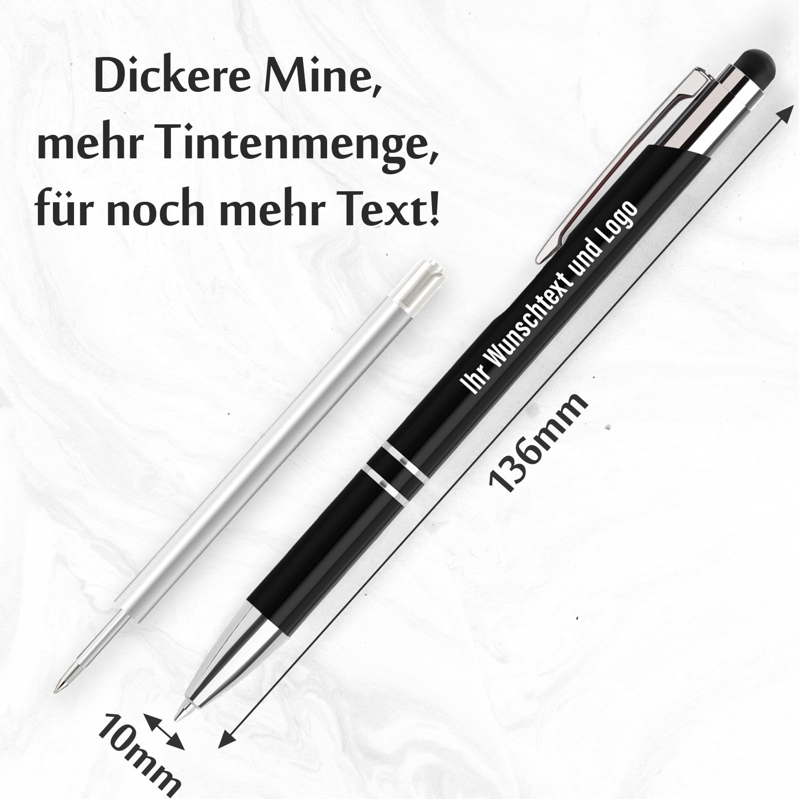 50er Kugelschreiber mit Gravur & Touchpen,Blau Tinte, Personalisiert Pen als Geschenke mit Wunschtext,Abschiedsgeschenk,Glücksbringer Prüfung,Geschäftliche,Werbegeschenk,Werbeartikel
