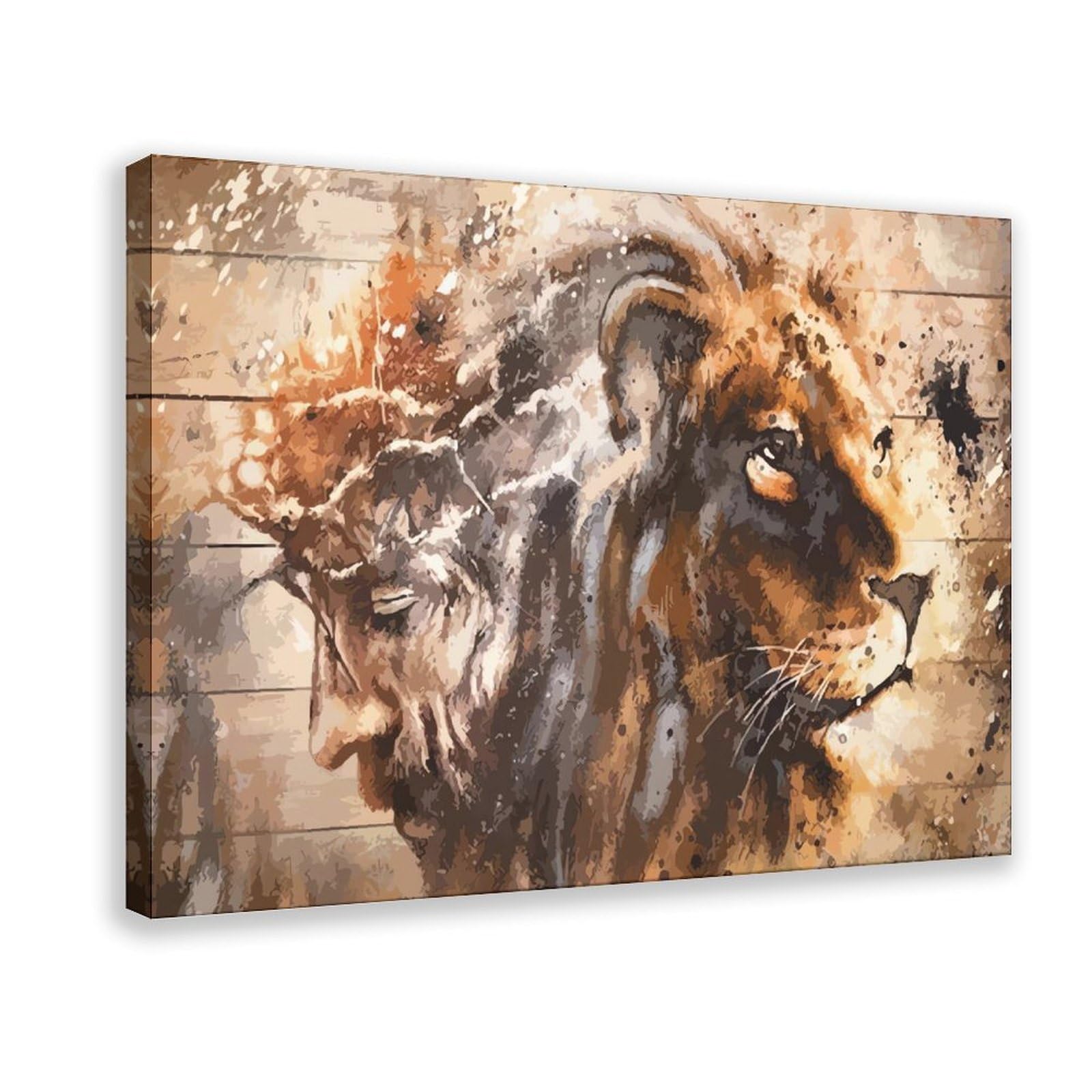 Qnvjqkdsi Frame Jesus And Lion Art Canvas Poster Wall Art Decor Print Picture Paintings For Living Room Bedroom Decoration 24" L X 36" W