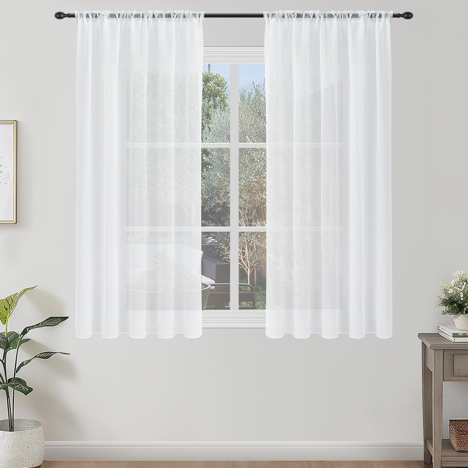 Topfinel Gardinen Wohnzimer Vorhang Weiß Transparente Vorhänge mit Schlaufen Schlafzimmer Gardine 160 cm Lang Curtains & Drapes Übergardinen 140 Breit Schlaufenvorhang Fenstervorhänge