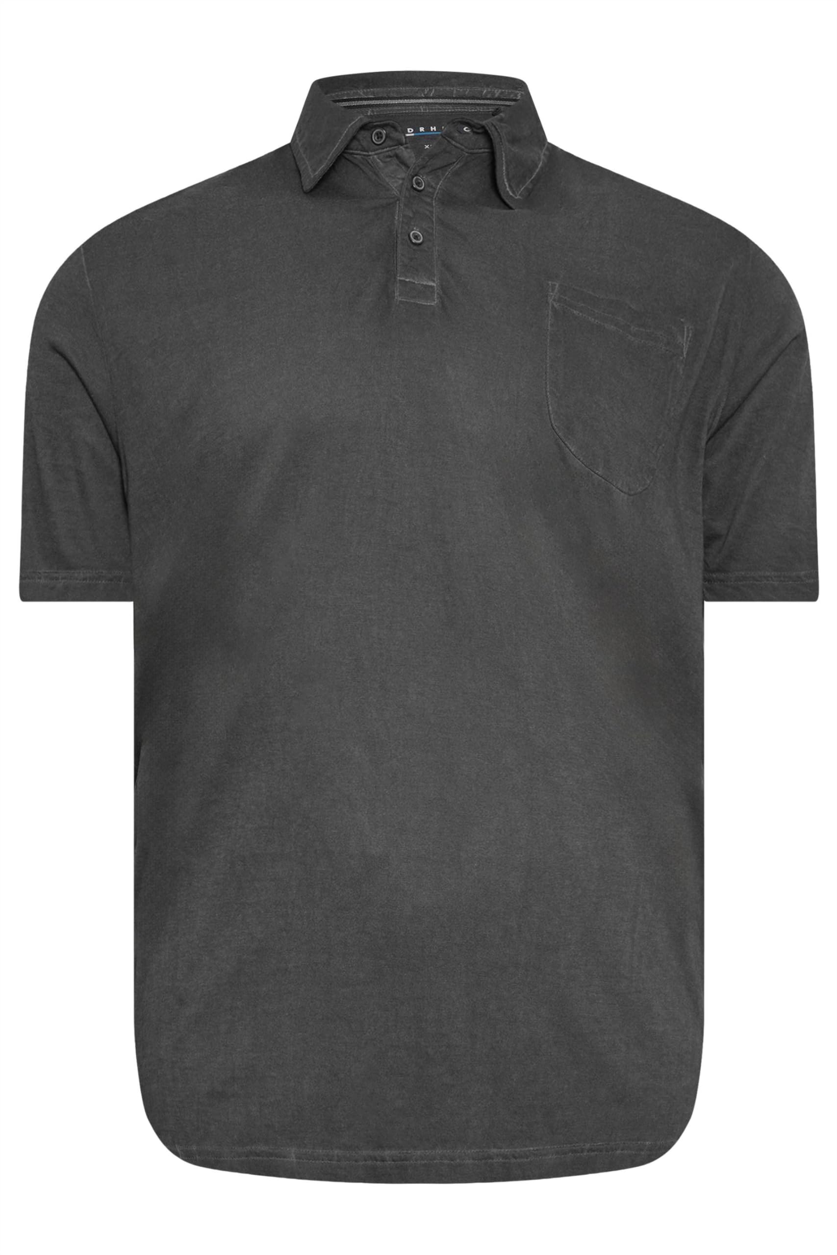 Badrhino Men's Charcoal Big & Tall Grey Washed Polo - Plus Curve Xxl Plus
