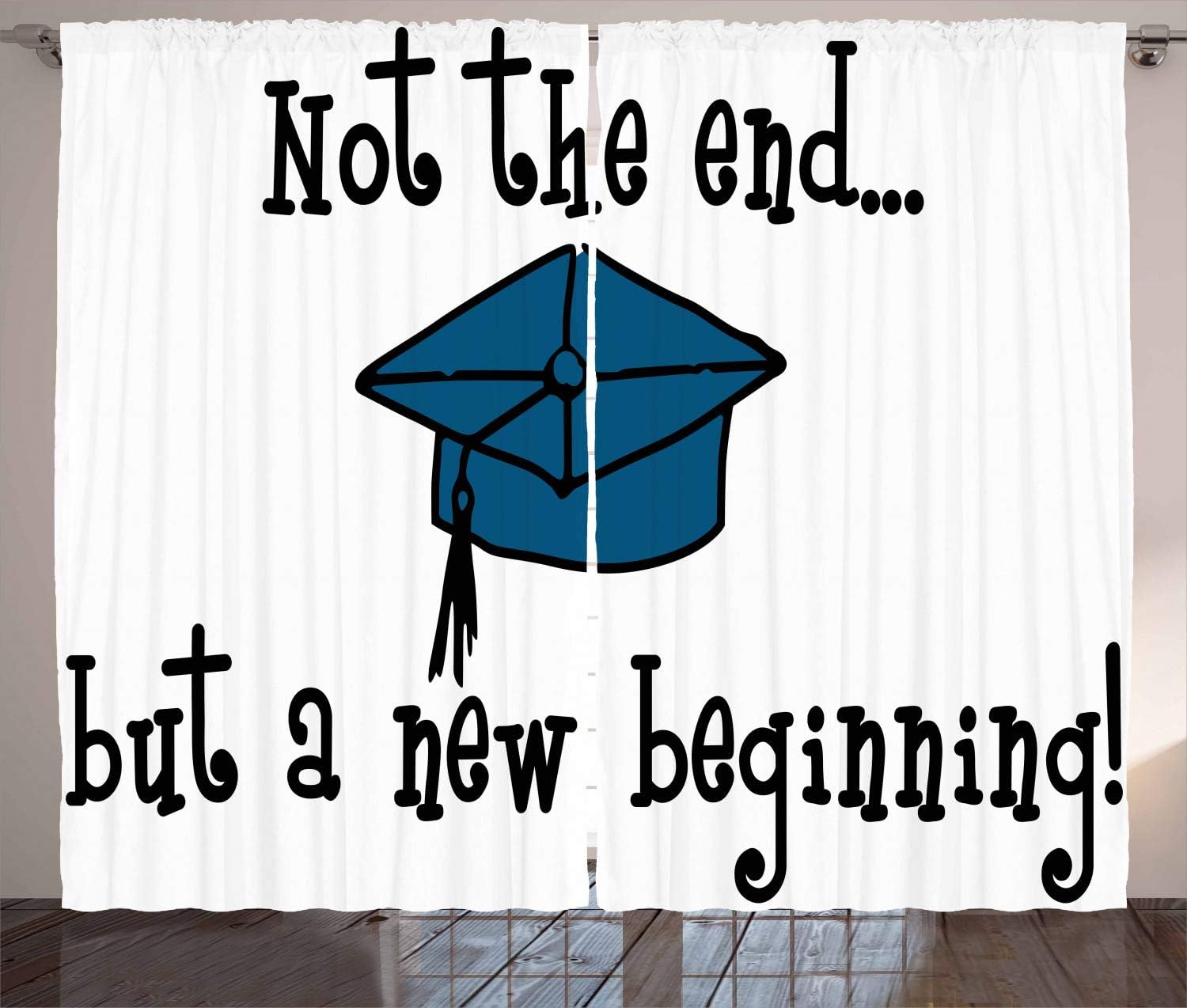 Ambesonne Graduation Curtains, Not End but Beginning Phrase