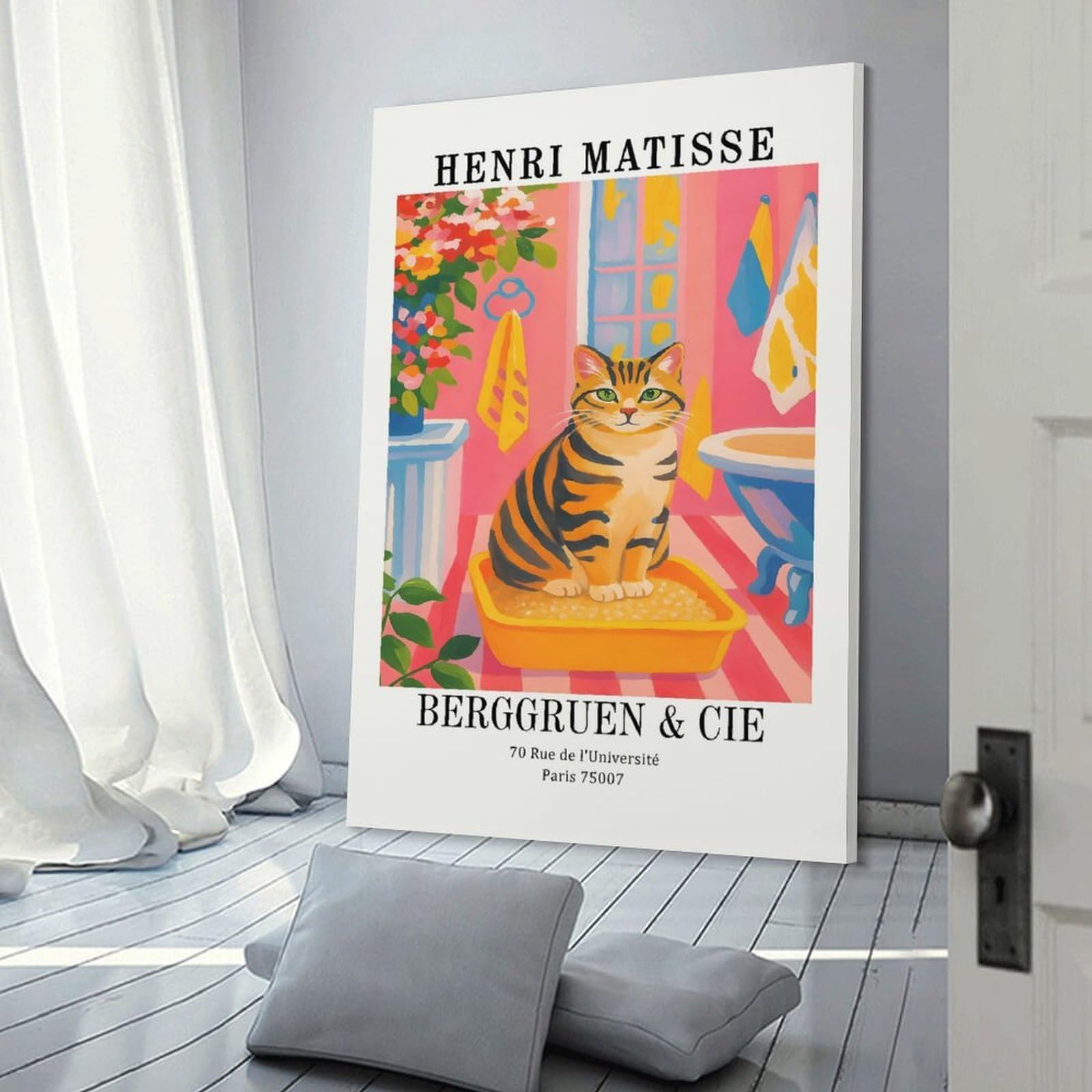 Junmoney Frame-Style-13 Henri Matisse Cat Art Print Wall Art Print, 20X30inch(50X75cm), For Study, Office Or Focused Interiors, Home Office Artwork With Decorative Appeal